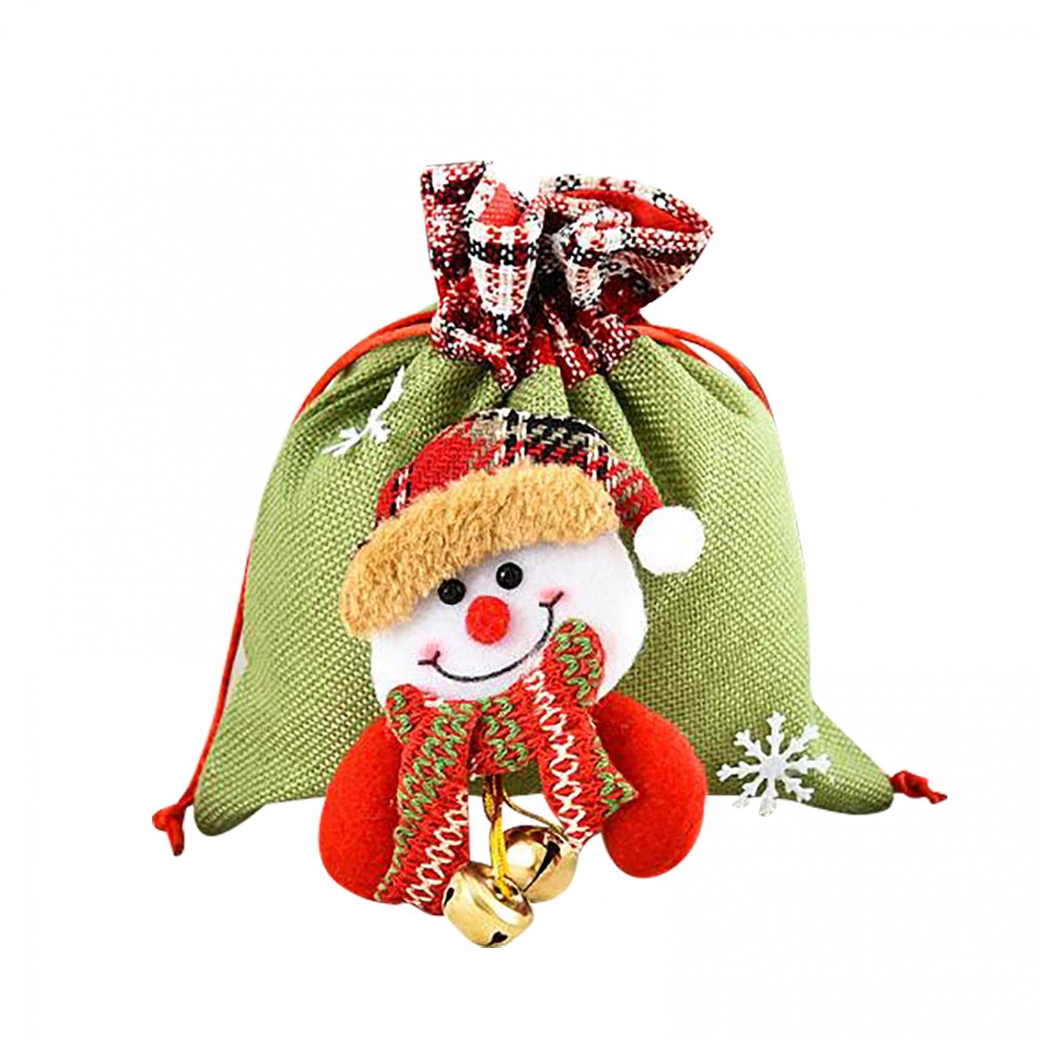 Christmas Gift Bags with Drawstring - Santa Claus Snowman Bear Doll Design Reusable Kids Present Burlap Bags for Holiday Party Favors, Stocking Stuffers & Festive Gift Wrapping