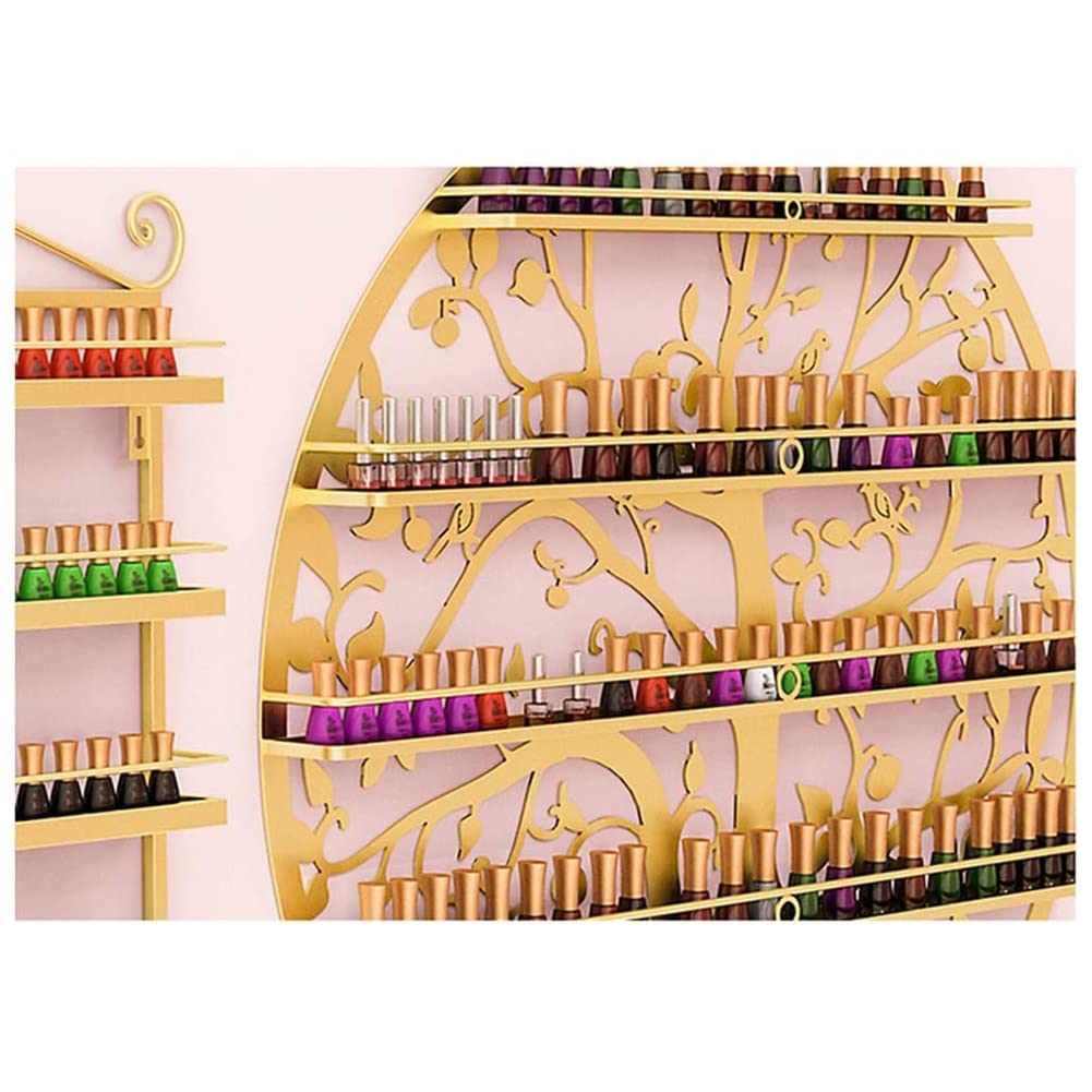 5-Tier Wall Mounted Essential Oils & Nail Polish Organizer Rack - Gold Cosmetic Display Stand Holds 145 Bottles (80cm) - Perfect for Salon, Spa & Home Bathroom Storage Organization