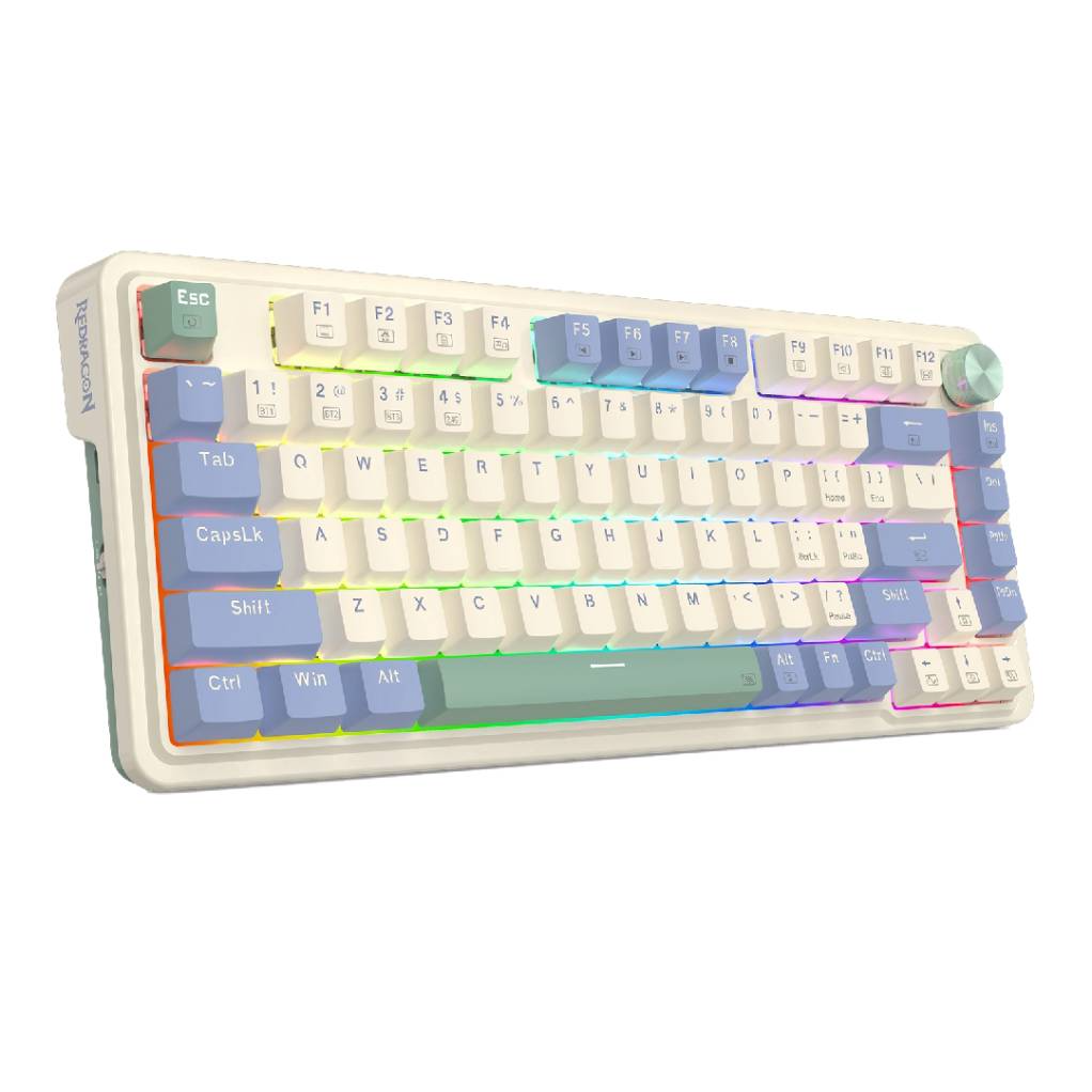 Redragon K673 RGB Gaming Keyboard - White & Sky Blue, Red Switches, English Layout - Perfect for PC Gaming & Esports