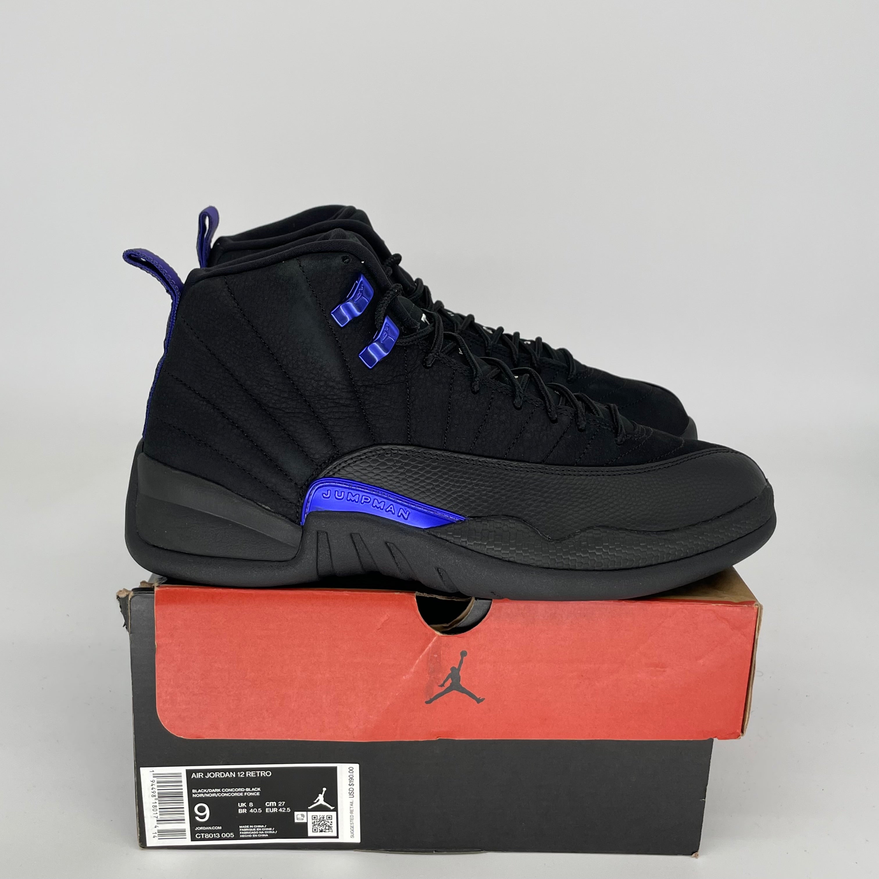 AIR JORDAN 12 DARK CONCORD Men's Basketball Shoes Size 9 - Retro Style Sneakers for Casual Wear & Sports (CT8013-005) | Perfect for Street Fashion & Court Performance