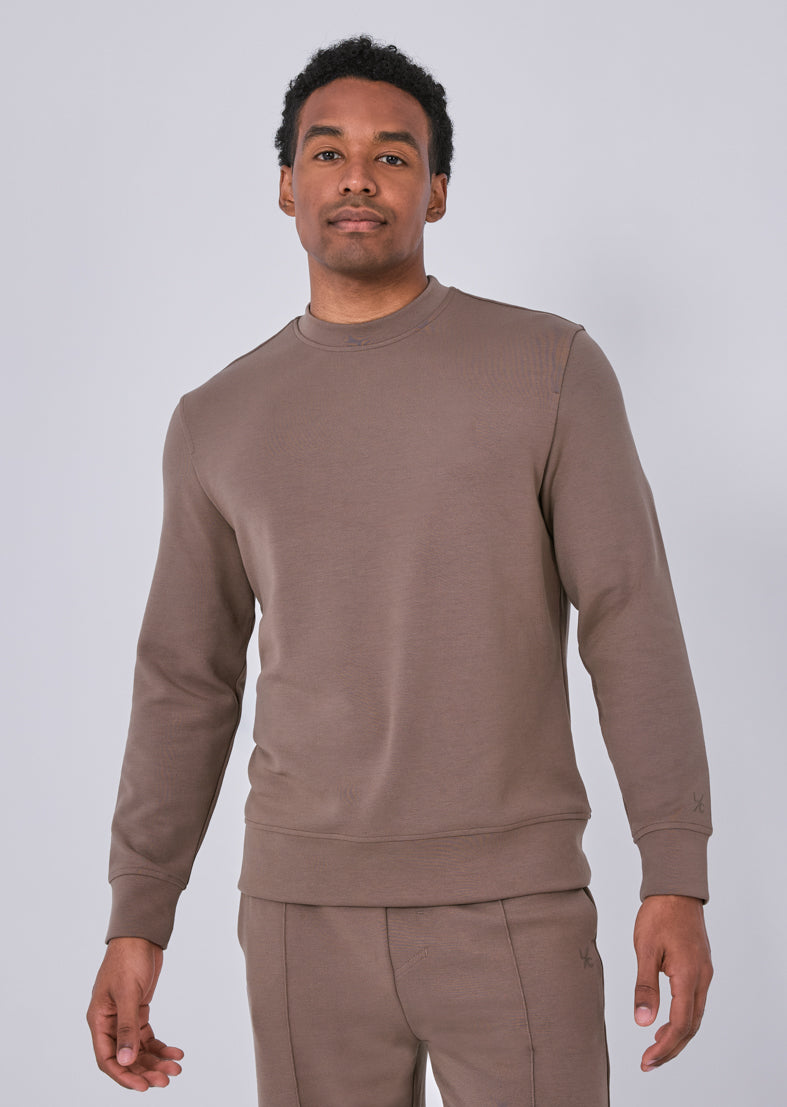 Men's Comfortable All-Around Lounge Crew Neck Sweatshirt - Soft Casual Pullover Sweater in Walnut Brown for Relaxing at Home, Travel & Everyday Wear