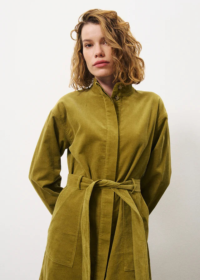 Cloelia Women's Olive Corduroy Mini Dress - Stylish & Comfortable for Casual Outings, Dates, and Fall Fashion
