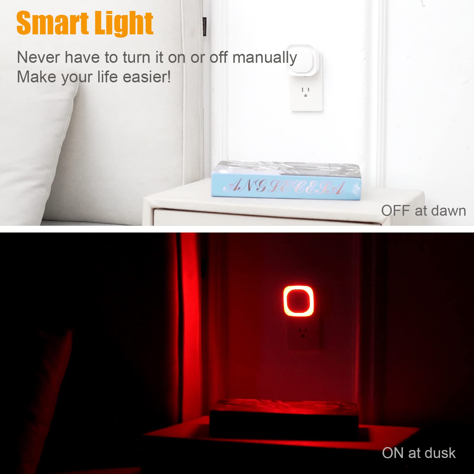 2 Pack Dimmable LED Night Light with Auto Dusk to Dawn Sensor - Soft Red Glow Square Plug-in Nightlight for Kids, Bathroom, Hallway, Bedroom & Kitchen - Perfect for Safe Nighttime Navigation and Gift Giving