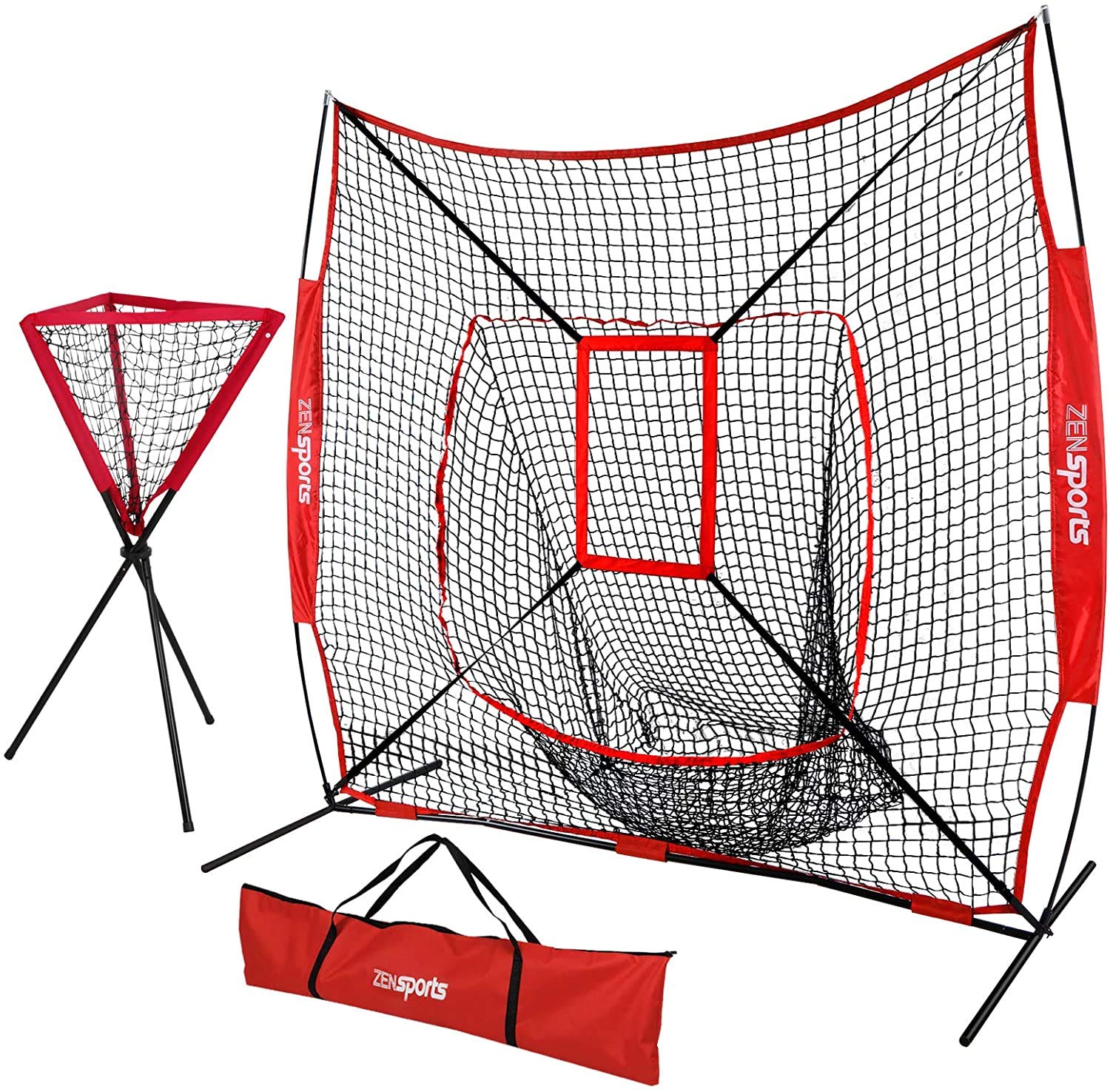 ZENY 7x7ft Baseball & Softball Practice Net Set with Ball Caddy, Strike Zone & Backstop Screen - Pitching & Hitting Training Equipment for Backyard, Field & Indoor Use