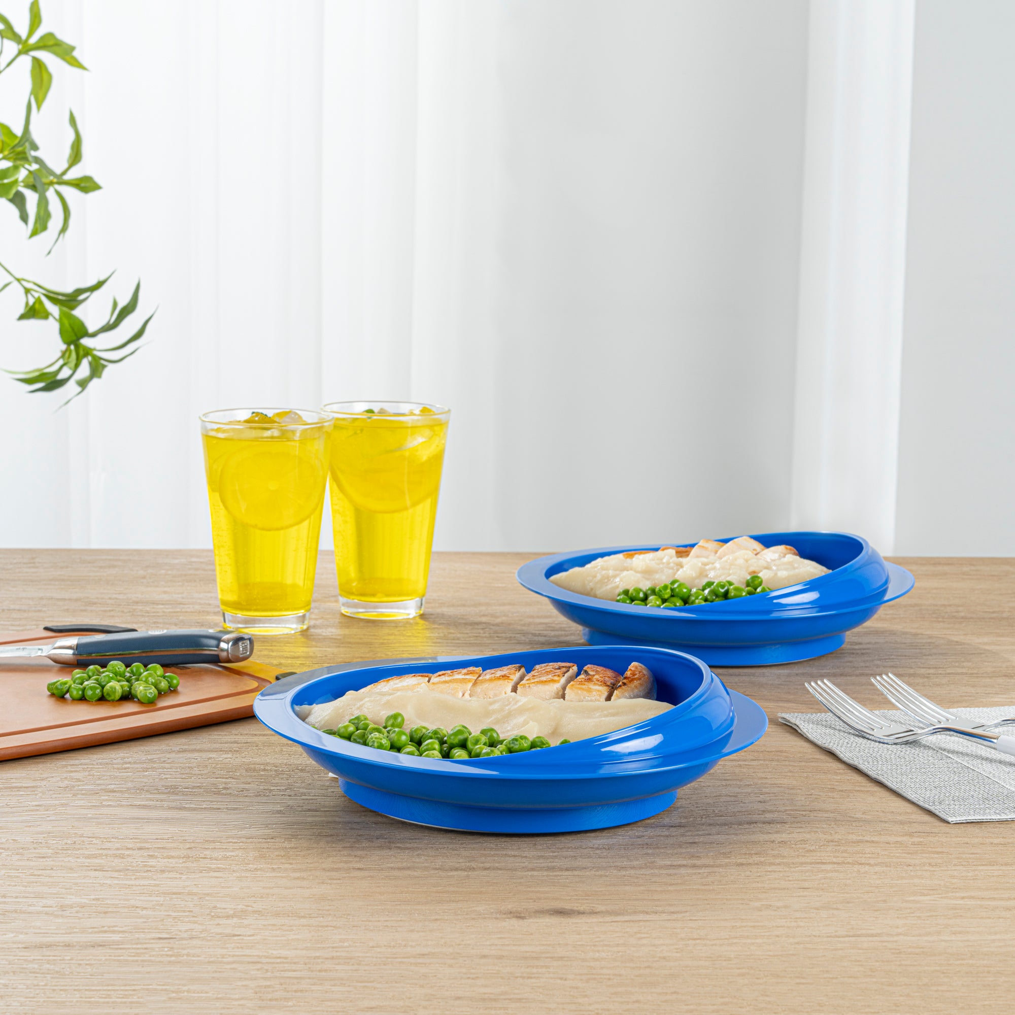Adapt Tek Round Blue Plastic Scoop Plate - Spill-Proof with Strong Suction Base, 9 x 9 x 2.25 Inches, 1-Pack - Perfect for Baby Feeding, Toddler Meals & Mess-Free Snacking