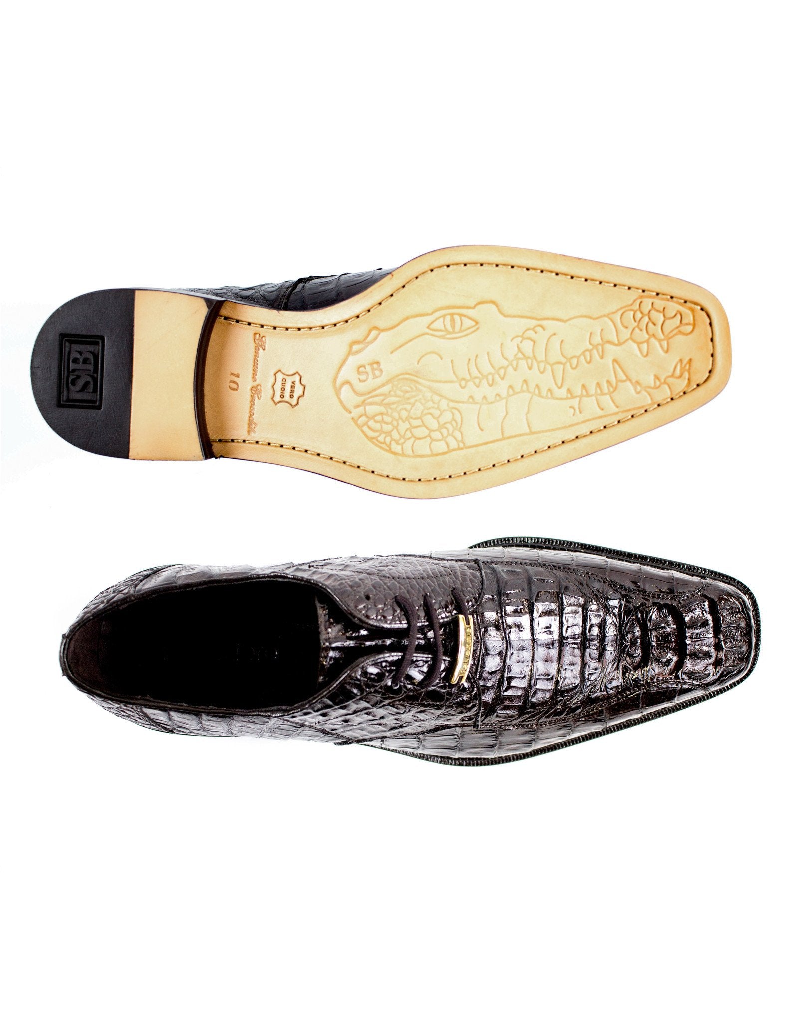 Belvedere Chapo Genuine Hornback Caiman Leather Dress Shoes for Men - Premium Brown Formal Shoes 1465 | Perfect for Business Meetings, Weddings & Special Occasions