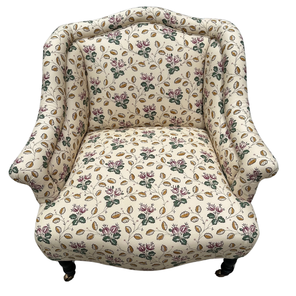 Custom Bog Chair in Décors Barbares Le Groseilles Purple & Green Fabric - Stylish Home Decor Accent for Living Room, Bedroom or Office