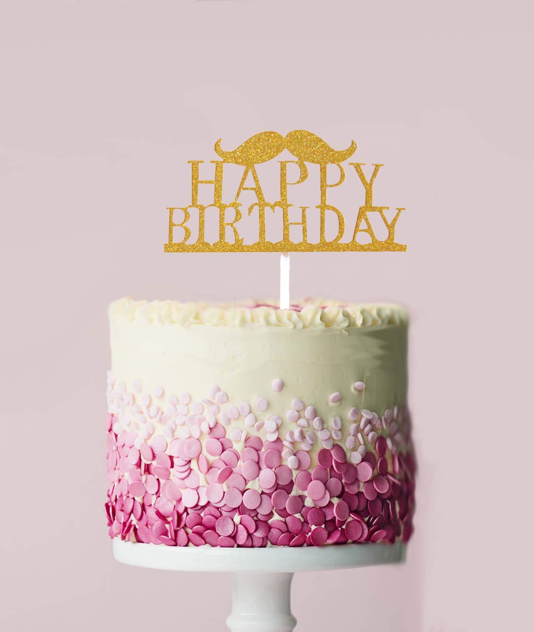 Flairs New York Happy Birthday Decorations - Gold Mustache Cake Topper & Party Banner Set (Pack of 1) - Perfect for Birthday Cakes, Dessert Tables & Celebration Decorations