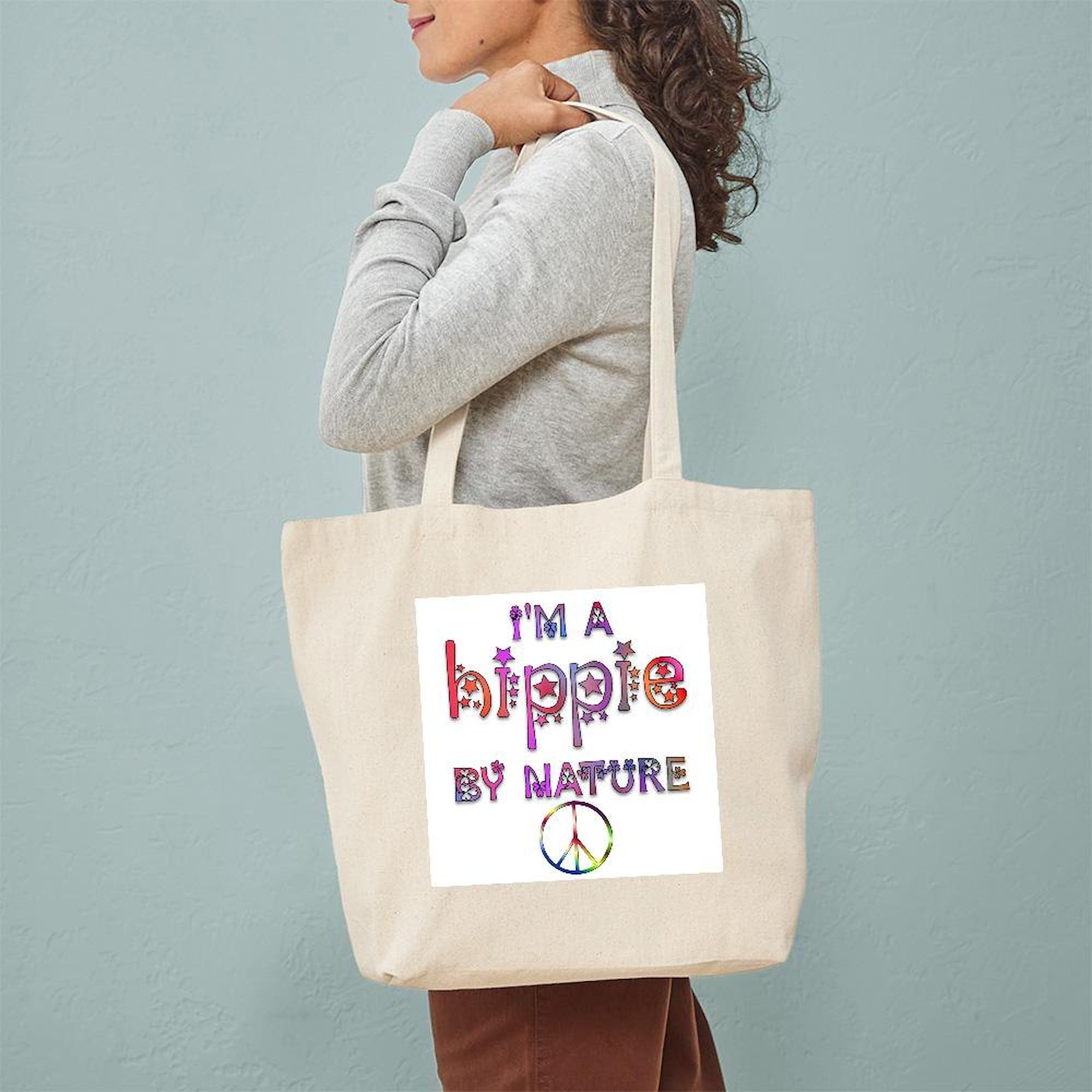 Hippie By Nature Retro Canvas Tote Bag - Eco-Friendly Reusable Shopping Bag for Groceries, Beach & Farmers Market | Natural Cotton Carryall for Women & Men