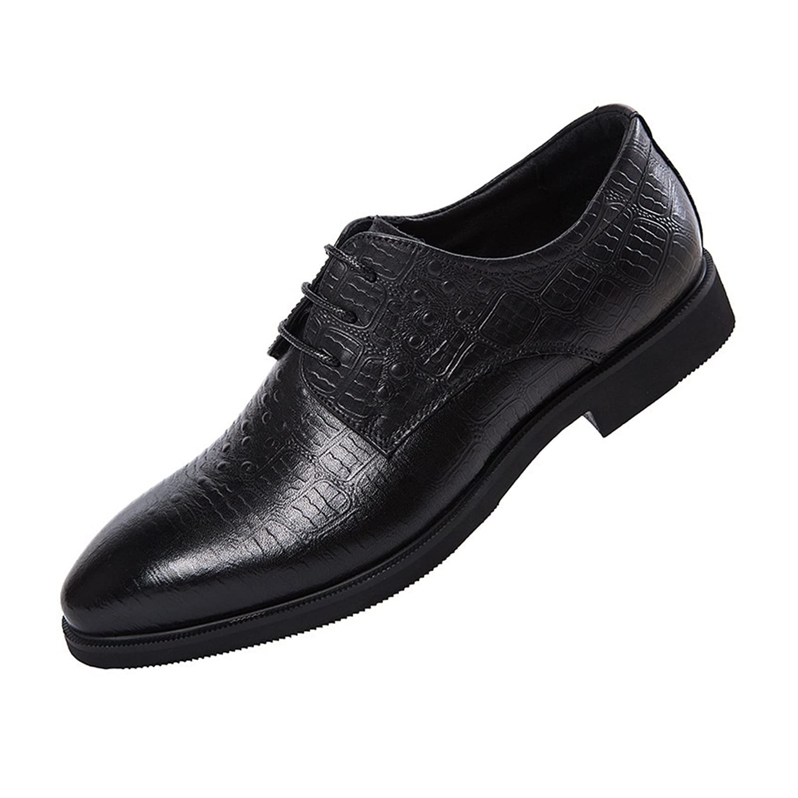 Premium Men's Oxford Dress Shoes - Lace-Up Burnished Toe Crocodile Print Derby Shoes with Slip-Resistant Rubber Sole & Block Heel | Formal Business Attire, Office Wear, Wedding & Special Occasions