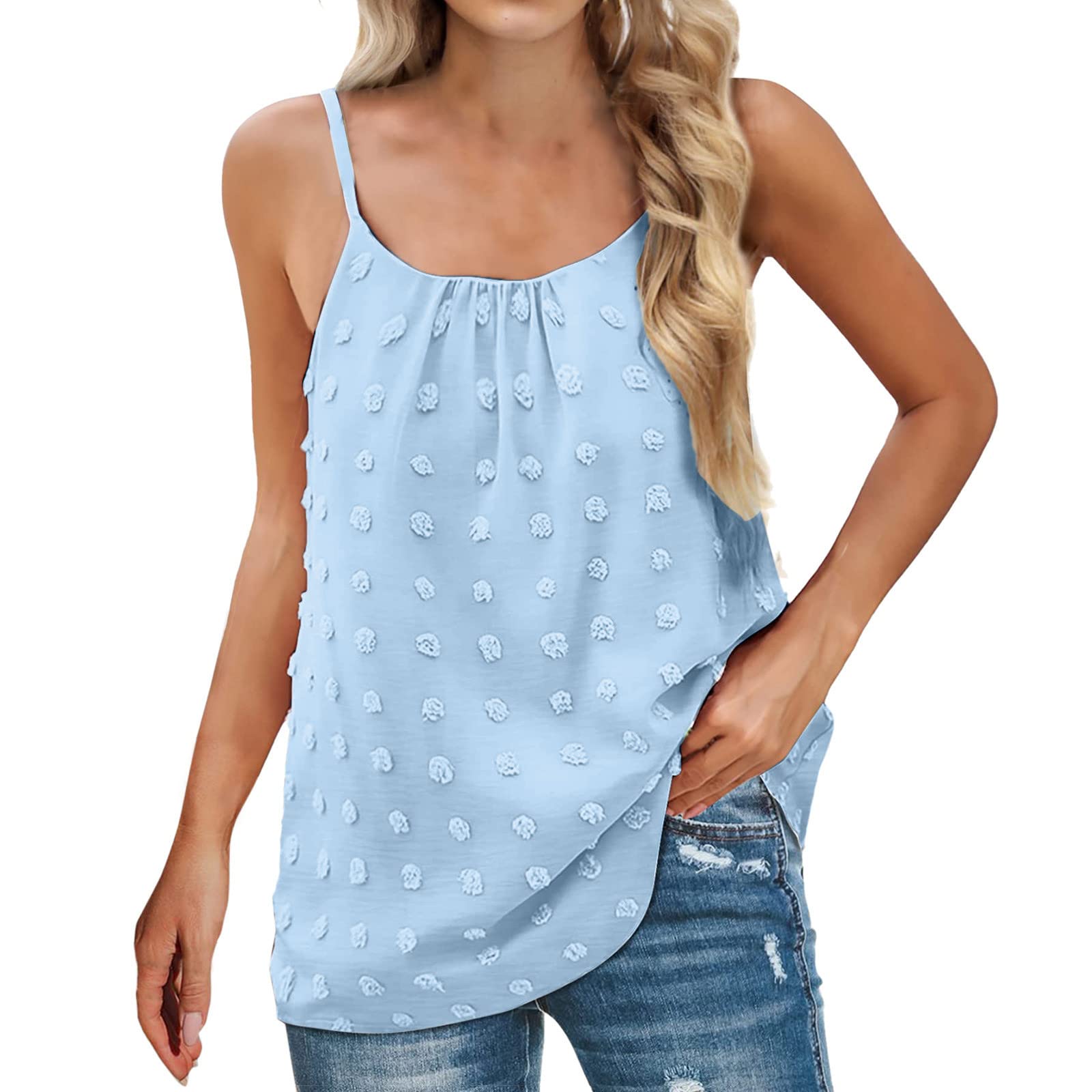 Women's Summer Tops - Cute Plus Size Sleeveless Tank Tops with Spaghetti Straps | Solid & Polka Dot Blouses for Casual Wear, Beach Outfits & Summer Fashion