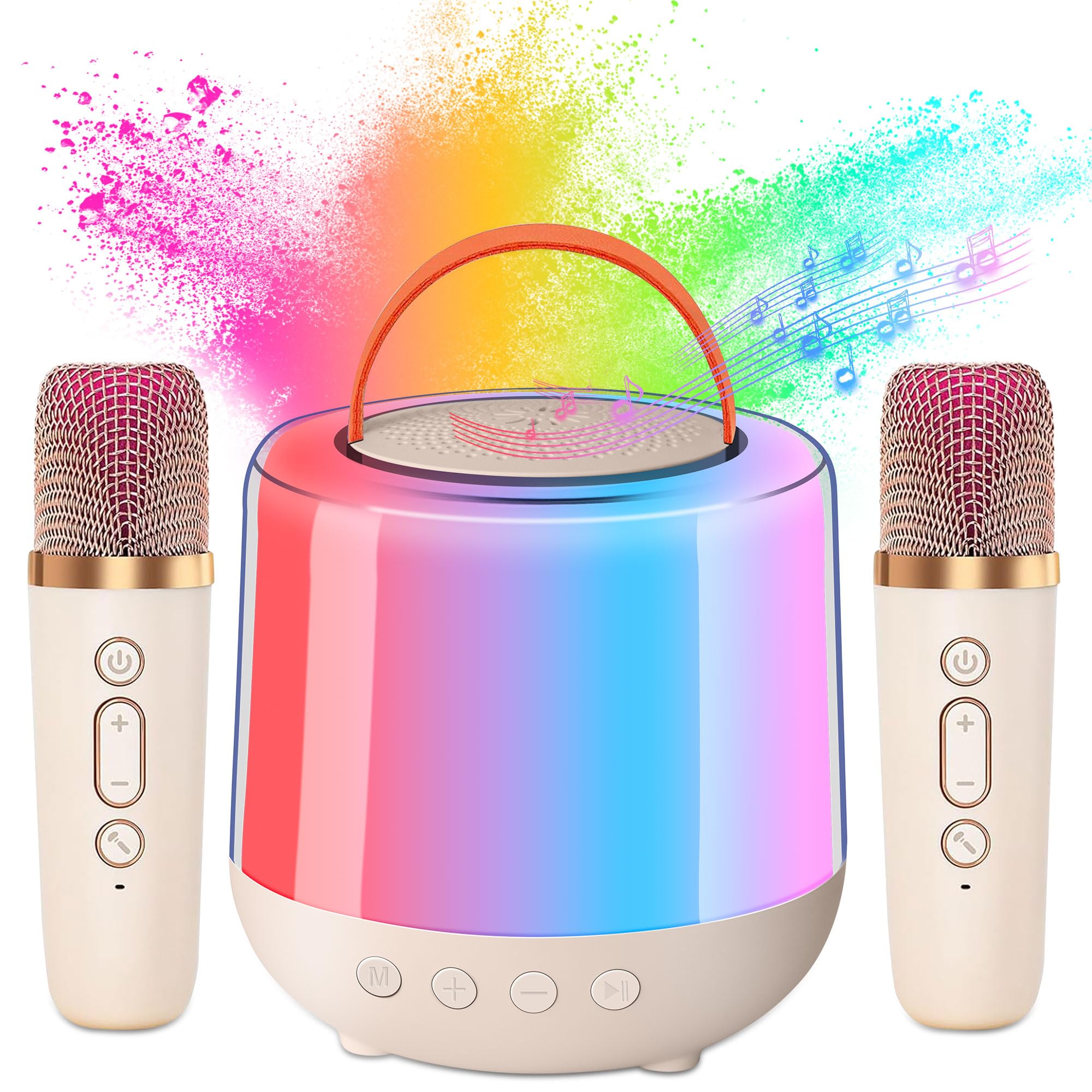 DeeprBling Mini Karaoke Machine with 2 Wireless Microphones, Portable Bluetooth Speaker with LED Lights, Kids Karaoke Machine with Voice Change Effects - Perfect for Birthday Gifts, Family Parties & Children's Singing Fun