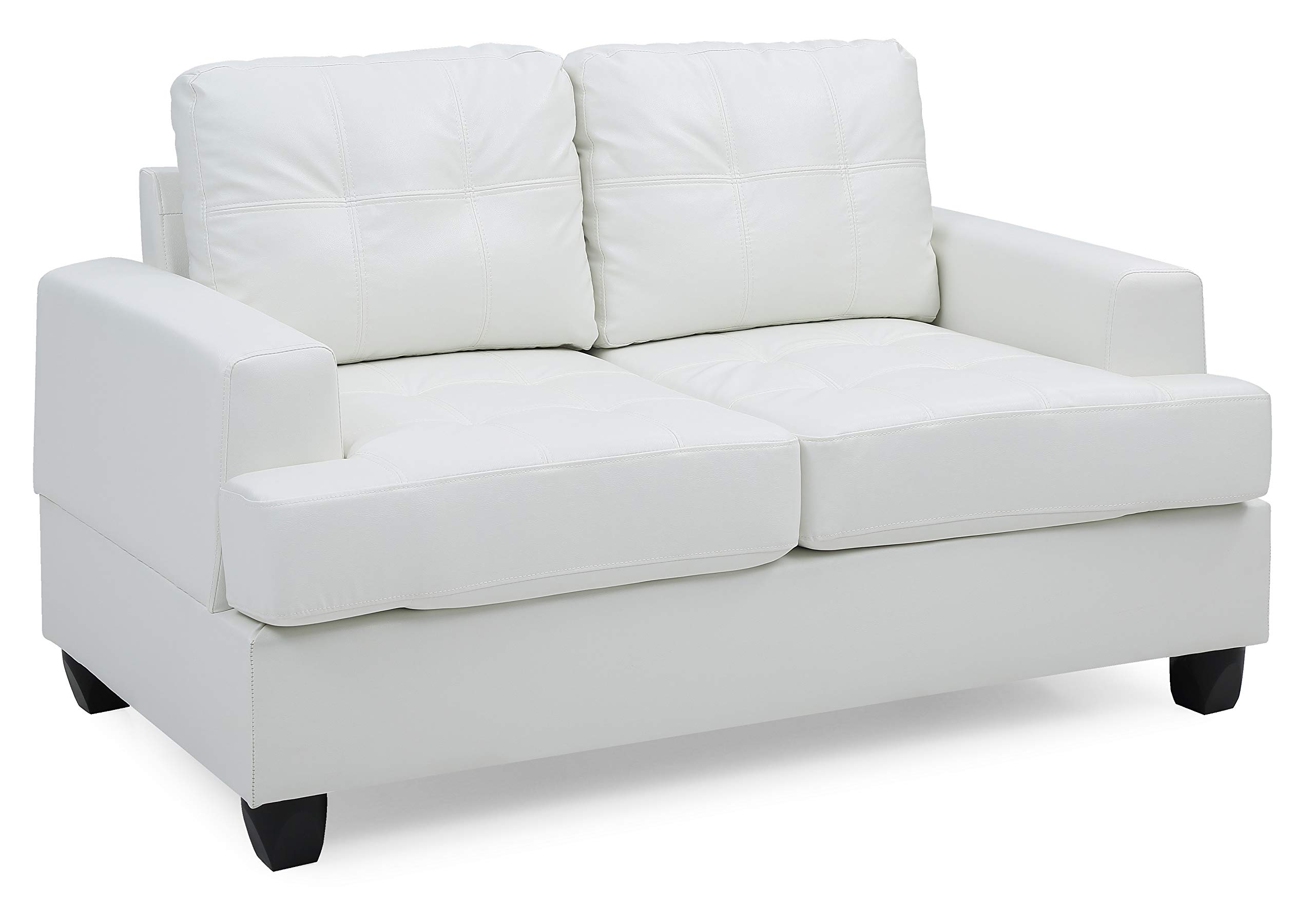 Glory Furniture Modern Upholstered Love Seat Sofa - White PU Leather 2-Seater Couch for Living Room, Lounge & Small Spaces