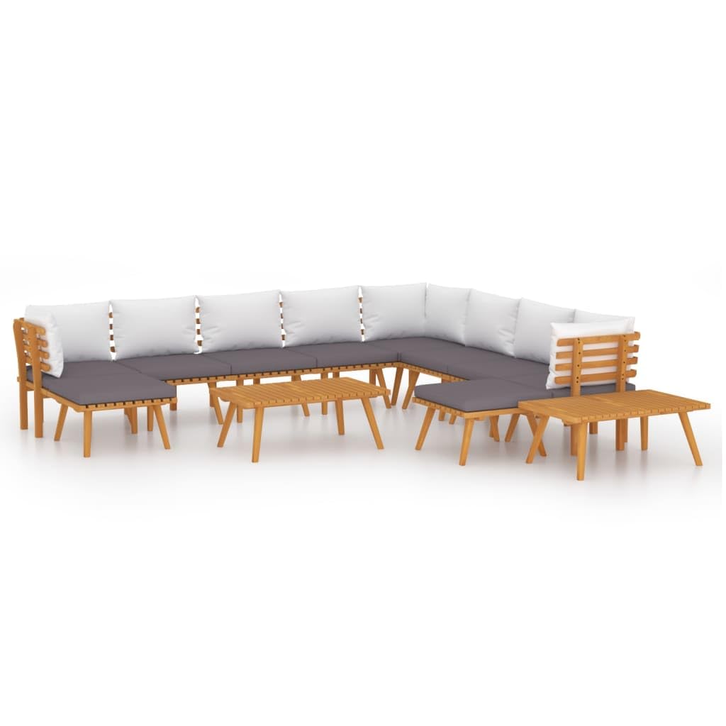 vidaXL 12-Piece Patio Lounge Set with Padded Cushions - Solid Acacia Wood Outdoor Furniture, Weather-Resistant Garden Sofa Set for Backyard, Poolside & Terrace Relaxation