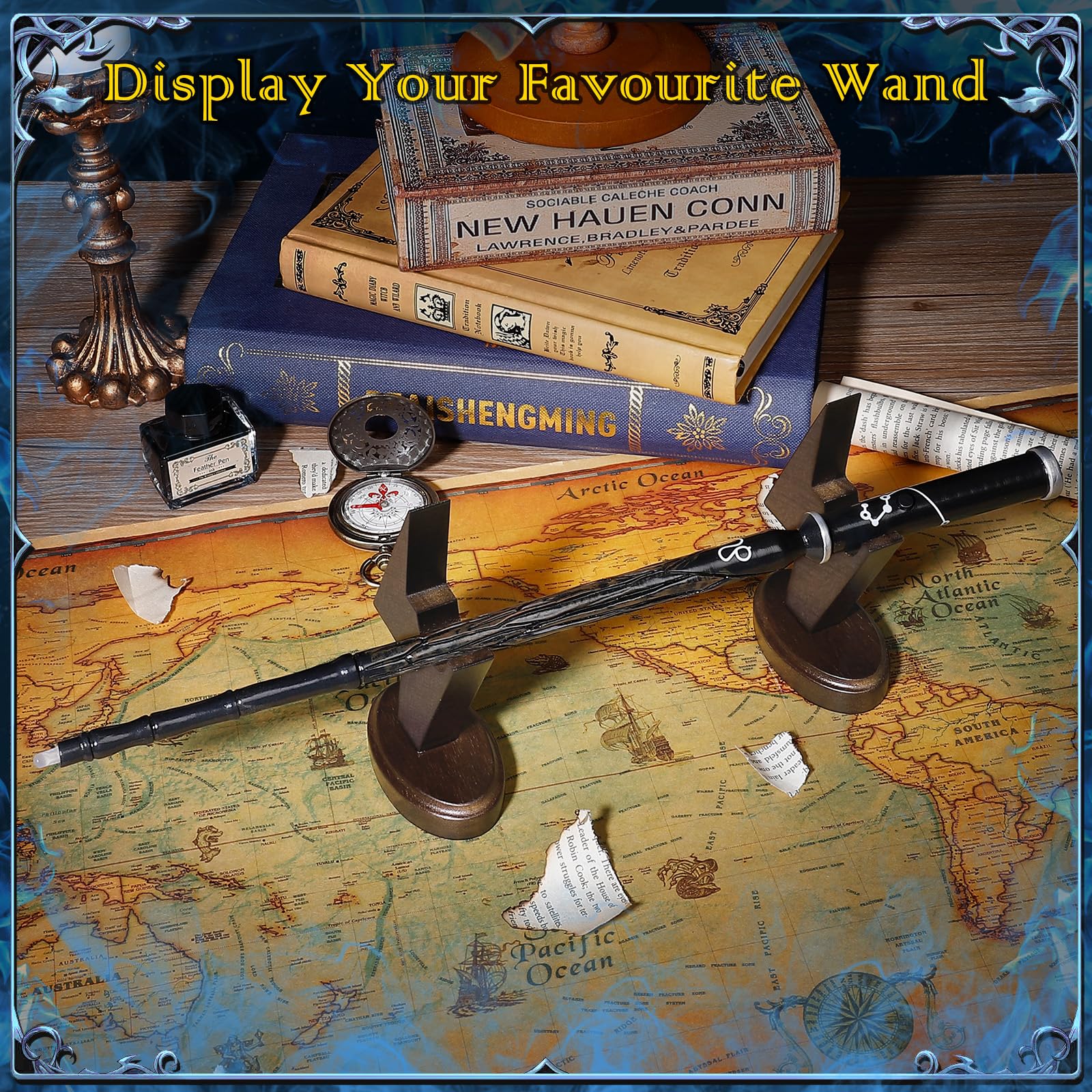 Wooden Wizard Wand Display Stand - Lightning-Shaped Magic Wand Holder for Harry Potter Collectibles | Perfect for Cosplay, Movie Props & Fantasy Decor
