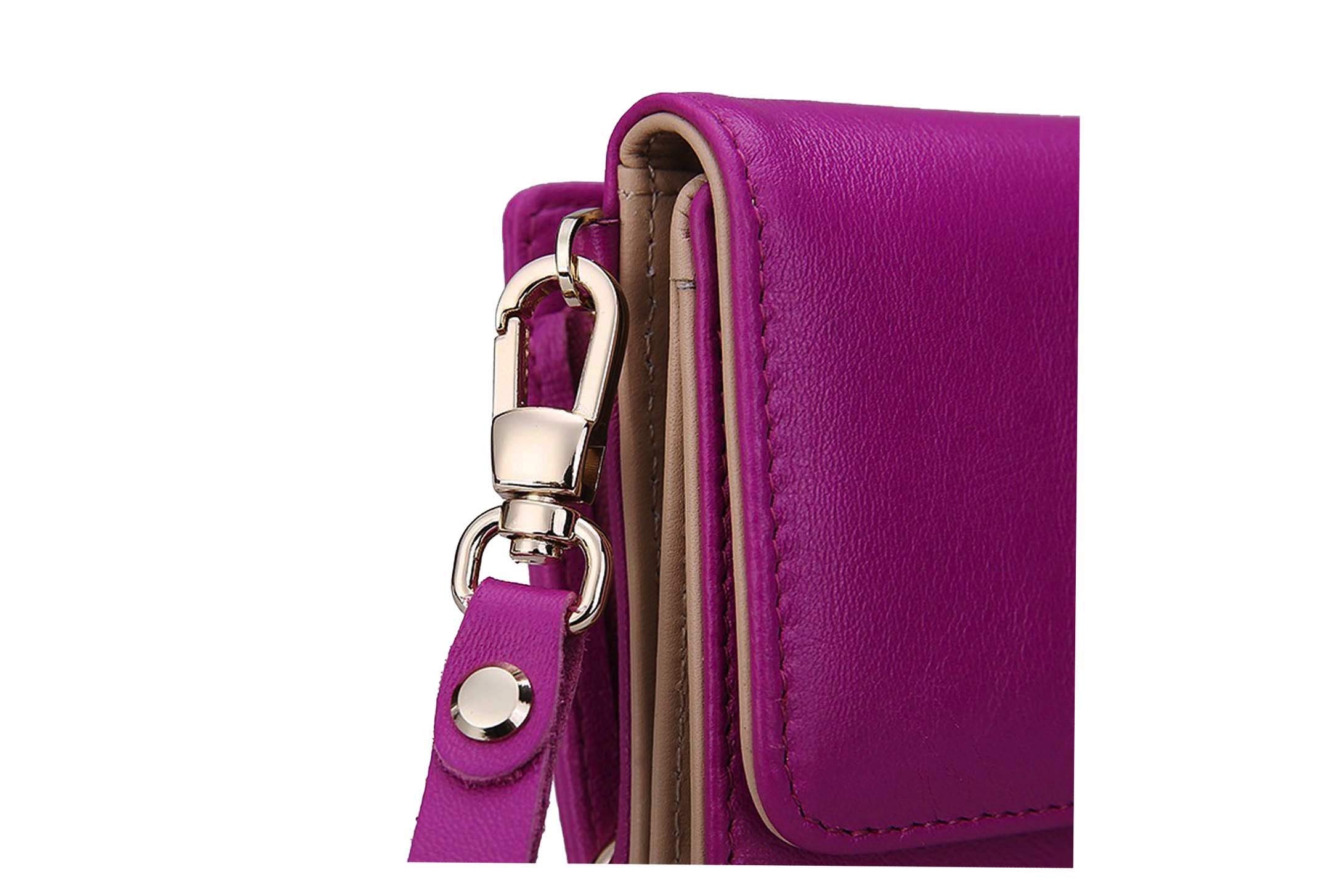 Women's Flip Lock Calfskin Leather Wristlet Wallet - Slim RFID Blocking Clutch Purse for Everyday Use, Travel & Night Out