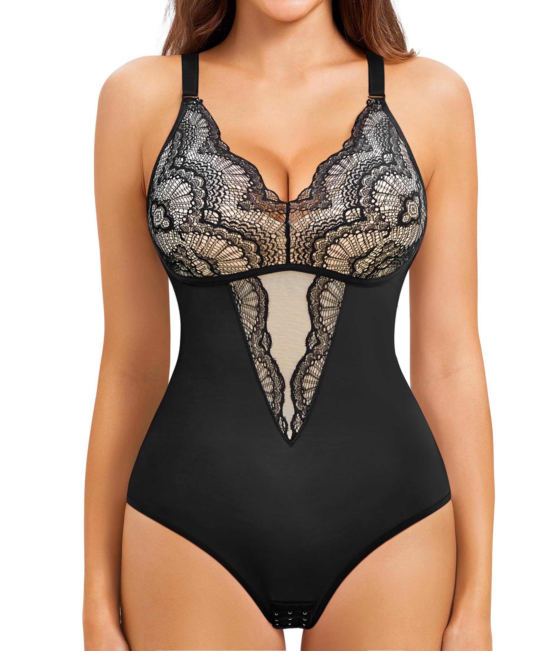 REDPAI Women's Lace Shapewear Bodysuit - Tummy Control & Body Sculpting - Sleeveless V-Neck Bodysuit for Slimming & Confidence | Perfect for Dresses, Parties & Everyday Wear