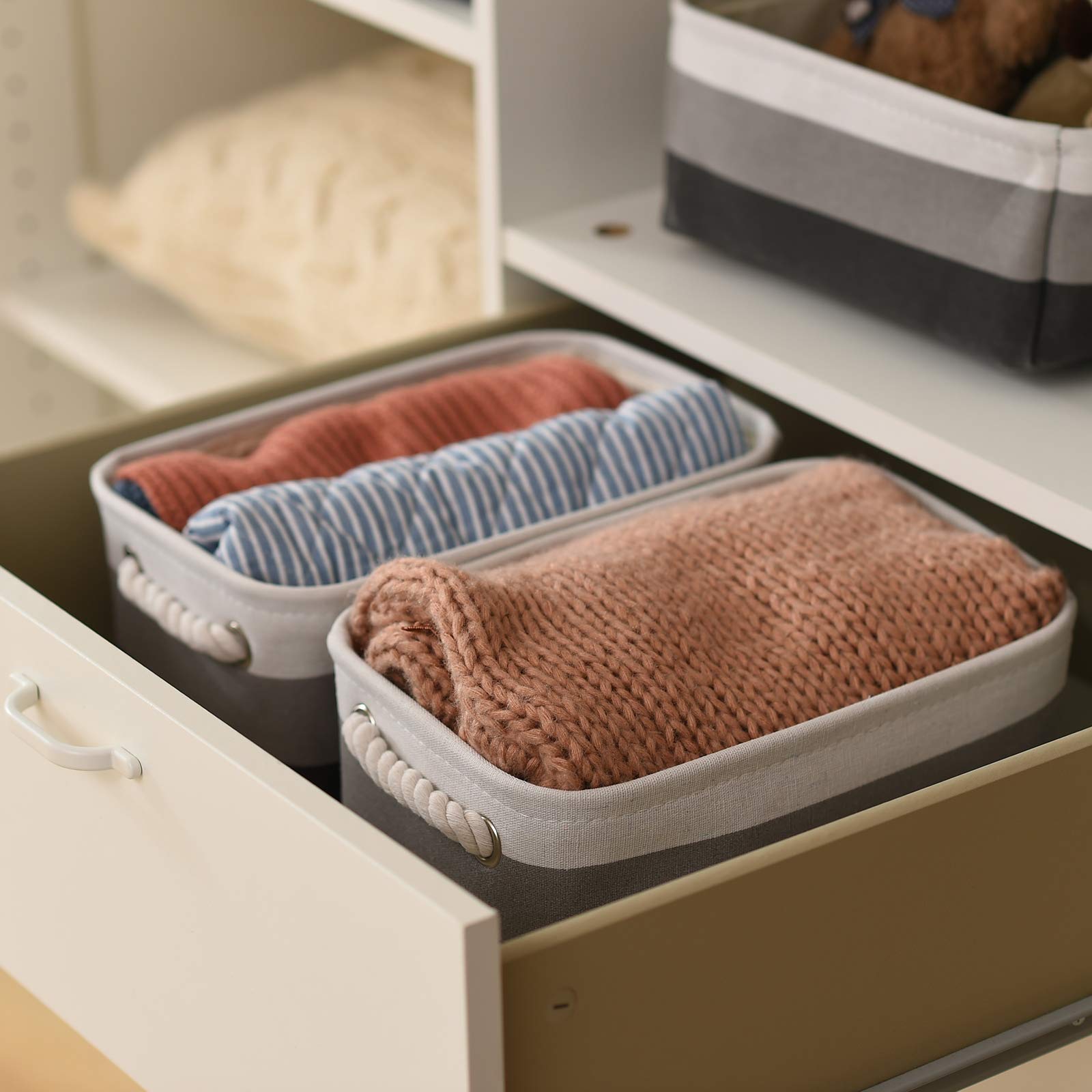 Small Fabric Storage Baskets for Shelves & Closets - Rectangular Collapsible Organizer for Clothes, Books, Toys & Gifts | Perfect for Bedroom, Nursery & Home Organization