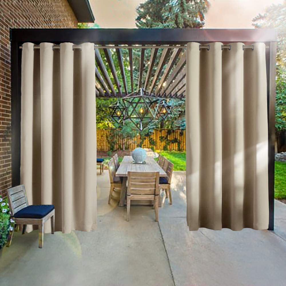 Blackout Outdoor Curtains for Patio - Waterproof Sun Blocking Privacy Porch Curtains with Grommets (Beige, 52x108 Inches, 2-Pack) - Perfect for Backyard, Deck, Pergola & Poolside Shade