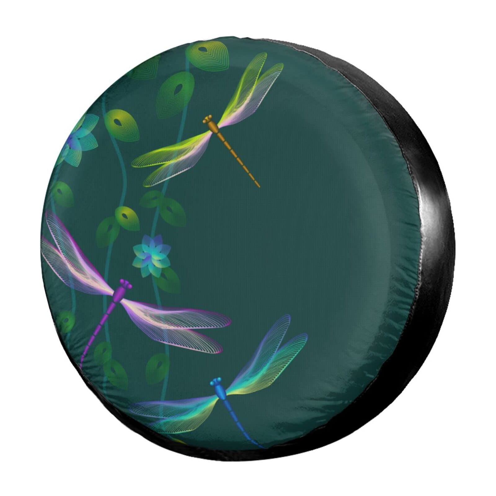 Dragonfly Flower Spare Tire Cover - 17 Inch Dust-Proof Wheel Protector for Trailers, RVs, SUVs & Vehicles | Perfect for Outdoor Adventures & Road Trips