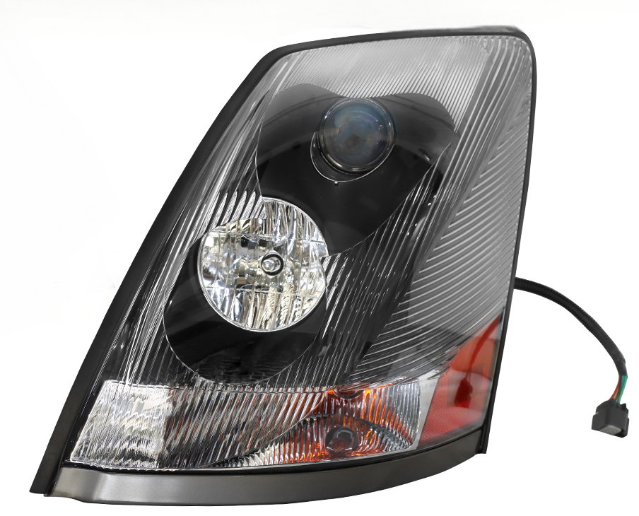 2004-2017 Volvo VNL Black Headlight Assembly with Halogen Bulbs - Driver Side Replacement | Perfect for Night Driving & Truck Maintenance