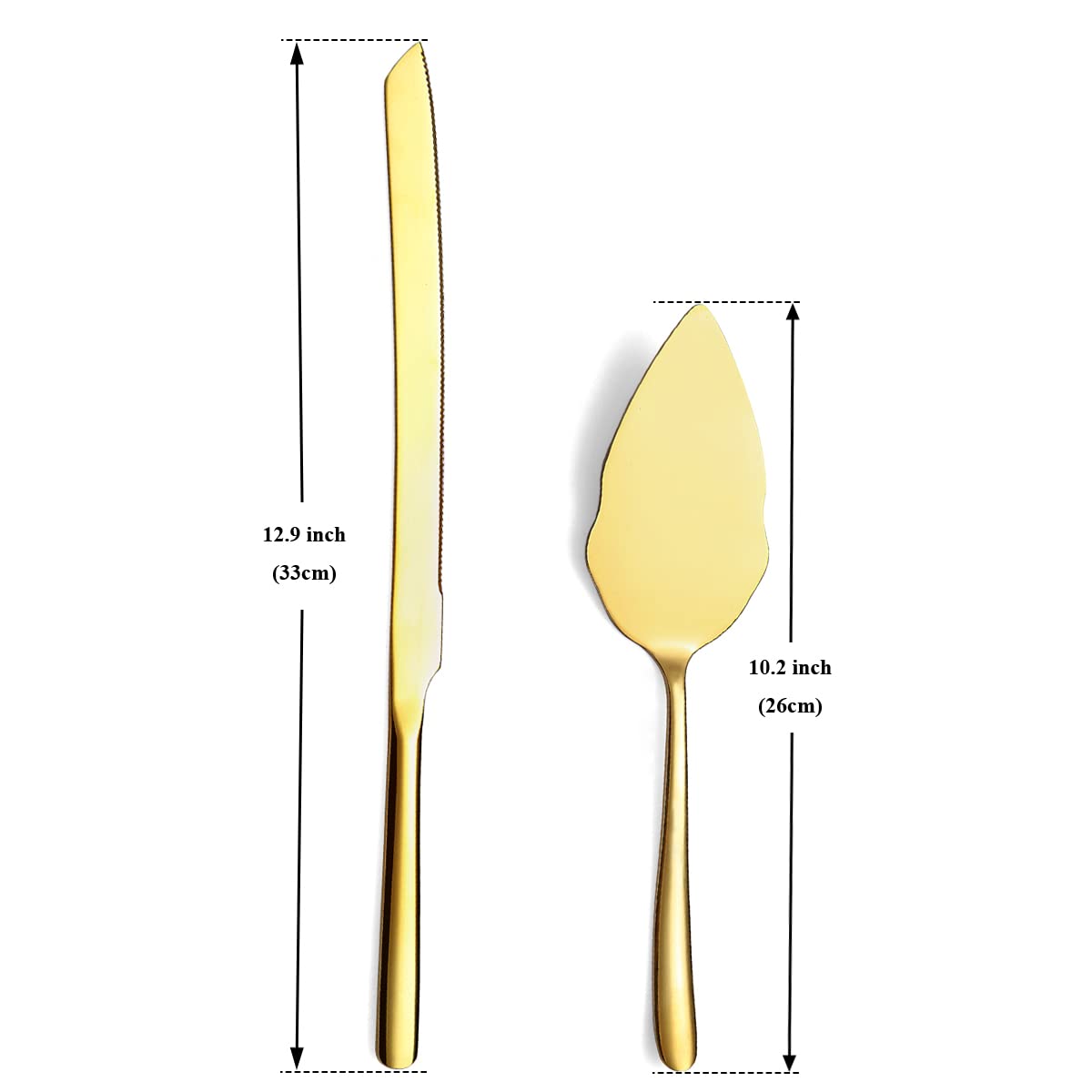 Gold Wedding Cake Knife and Server Set - Stainless Steel Cake Cutting Set for Wedding Ceremonies, Anniversaries & Parties - Elegant Cake Cutter & Server with Dishwasher Safe Shiny Gold Finish - Perfect for Wedding Cakes, Birthday Parties & Special Celebrations
