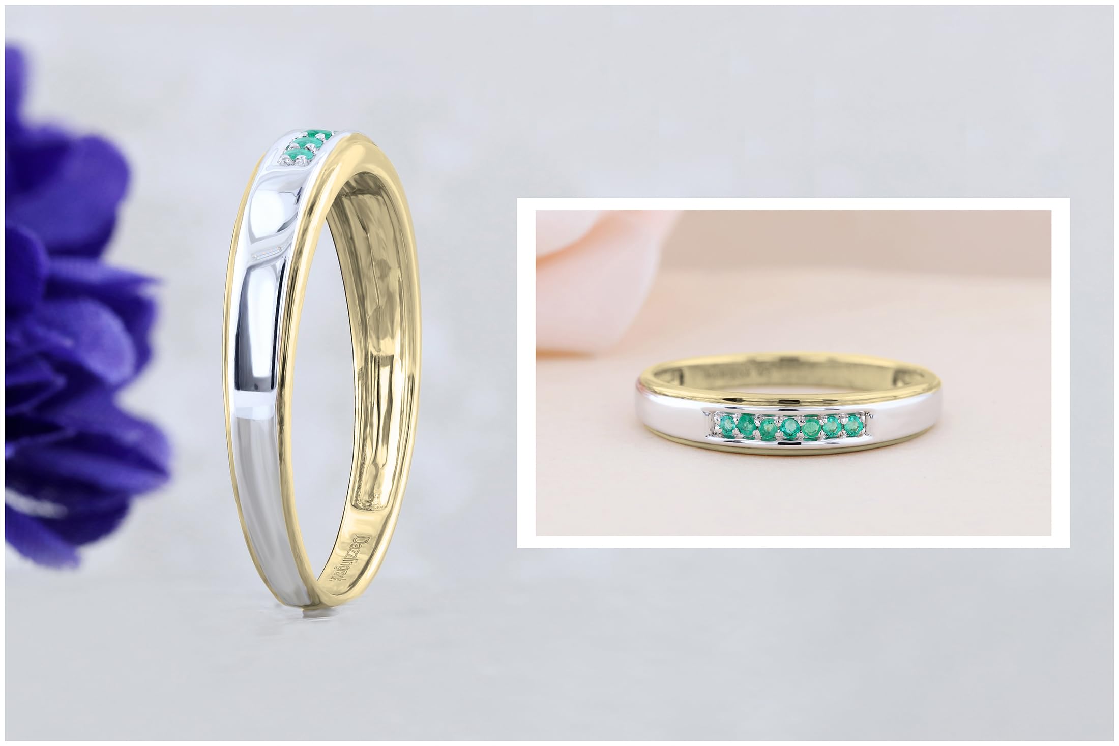 Dazzlingrock Collection 18K Yellow Gold Plated Sterling Silver Round Gemstone or Diamond Seven Stone Men's Wedding Band Ring - Perfect for Engagement, Anniversary & Special Occasions