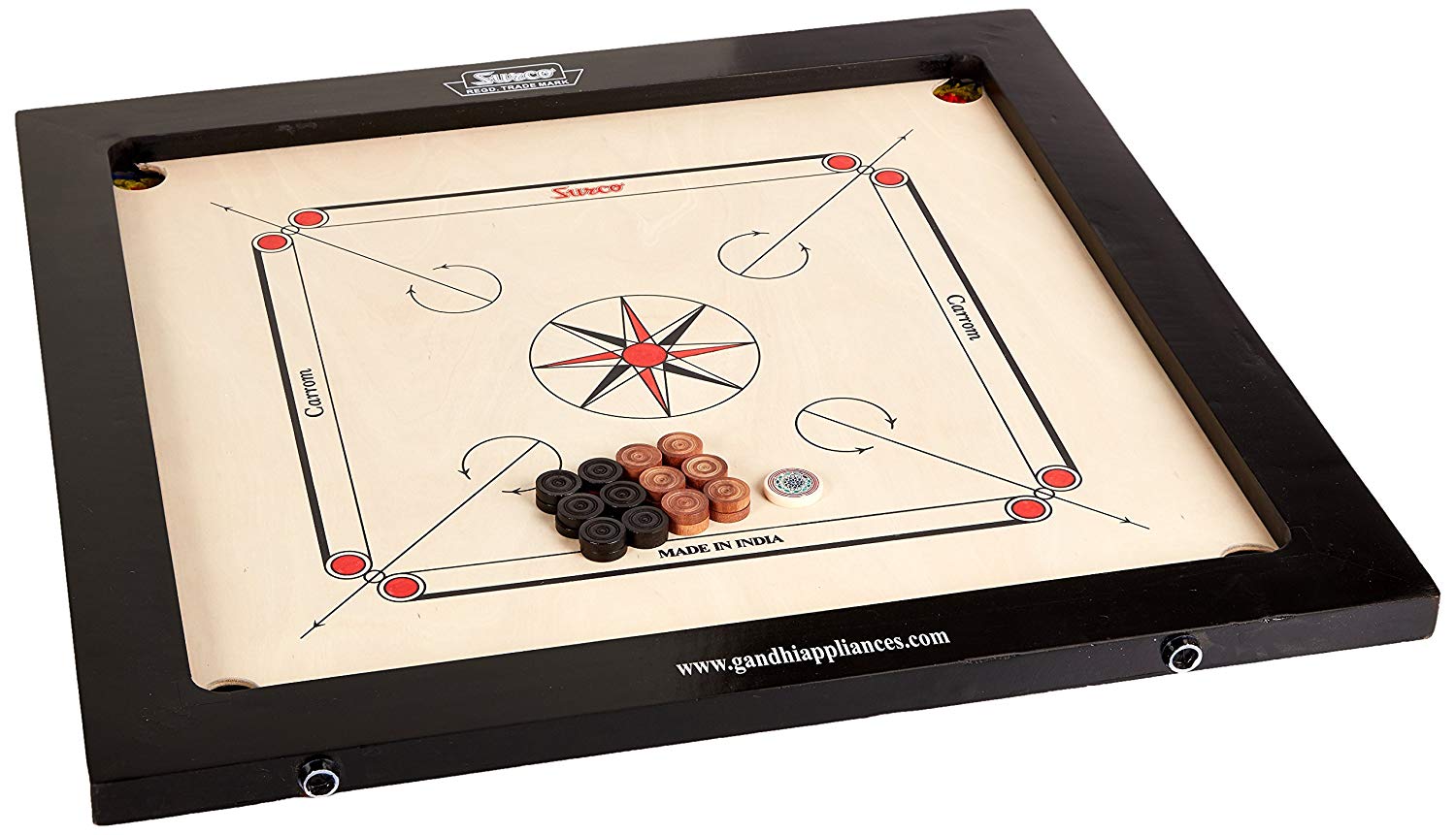 Surco Classic Kids Size Carrom Board Game Set with Coins, Striker & Powder - 4mm Thick Wooden Board for Family Game Night, Indoor Recreation & Skill Development