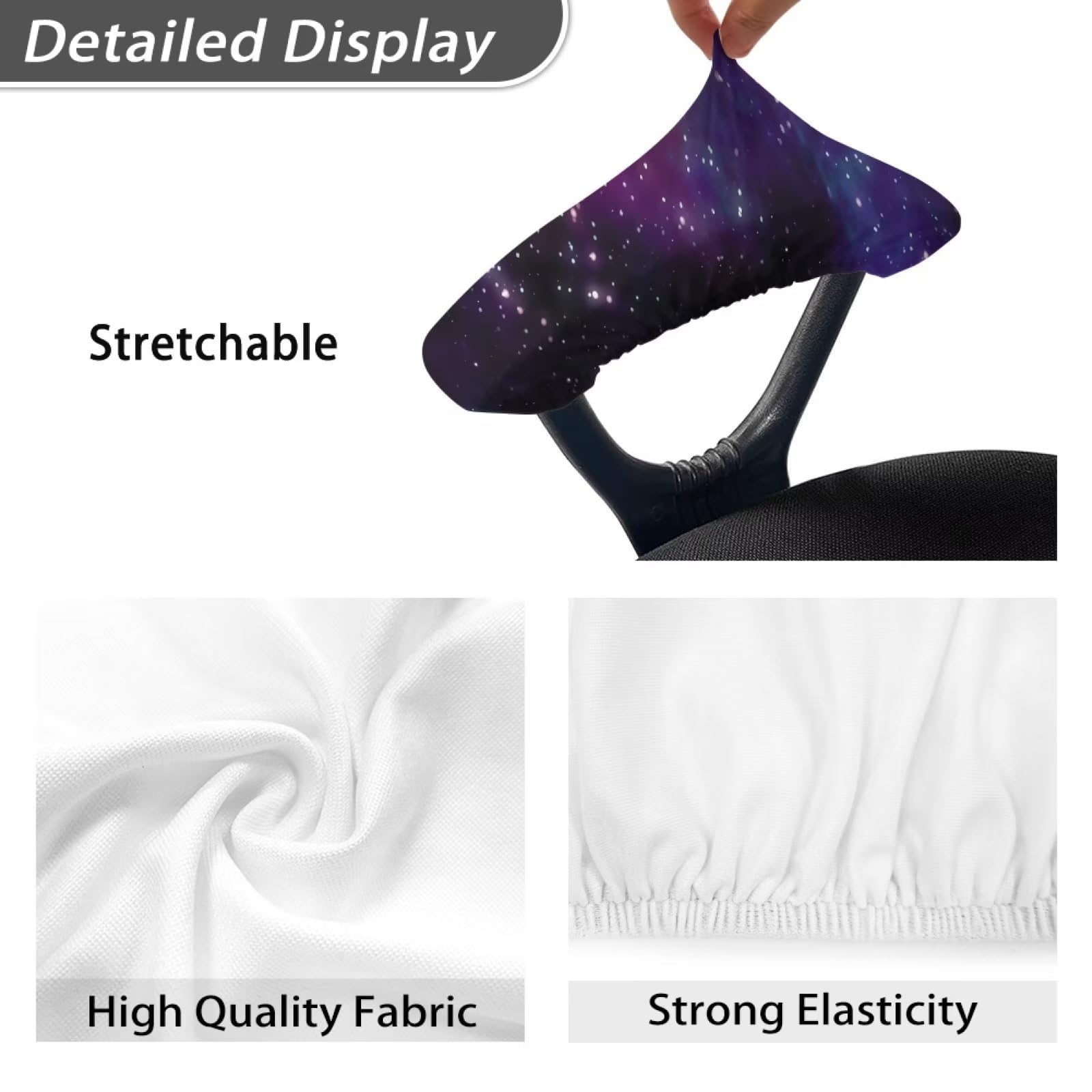 2PCS Galaxy Print Chair Armrest Covers - Elastic Office Chair Arm Protectors for Desk & Computer Chairs (Purple) | Prevent Wear & Add Comfort to Workspace