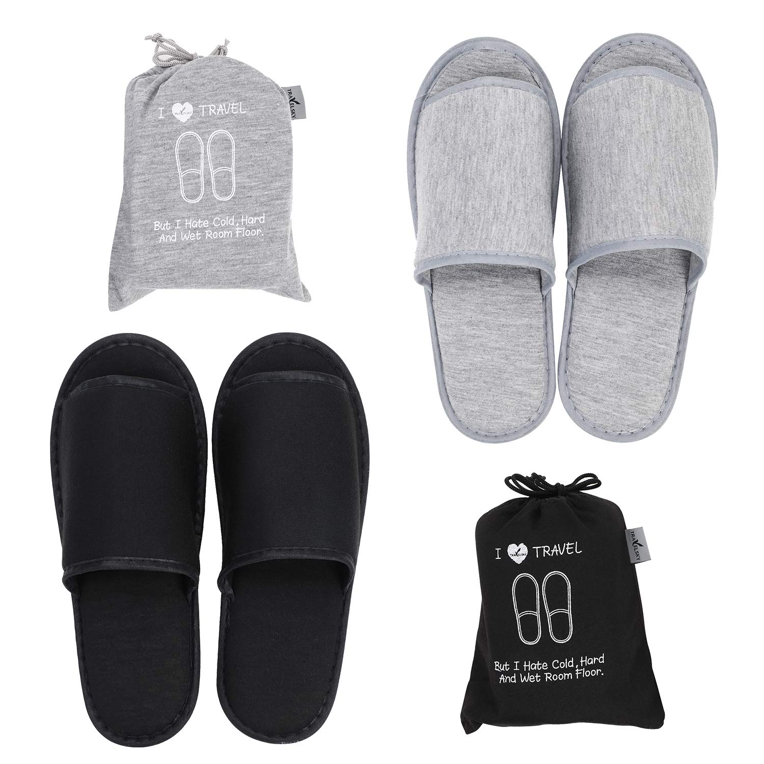Portable Foldable Travel Slippers - Open Toe Cotton Hotel & Spa Slippers for Men & Women | Non-Disposable Guest House Shoes with Pouch | Perfect for Business Trips, Flights & Indoor Use | Anti-Skid Comfortable Footwear