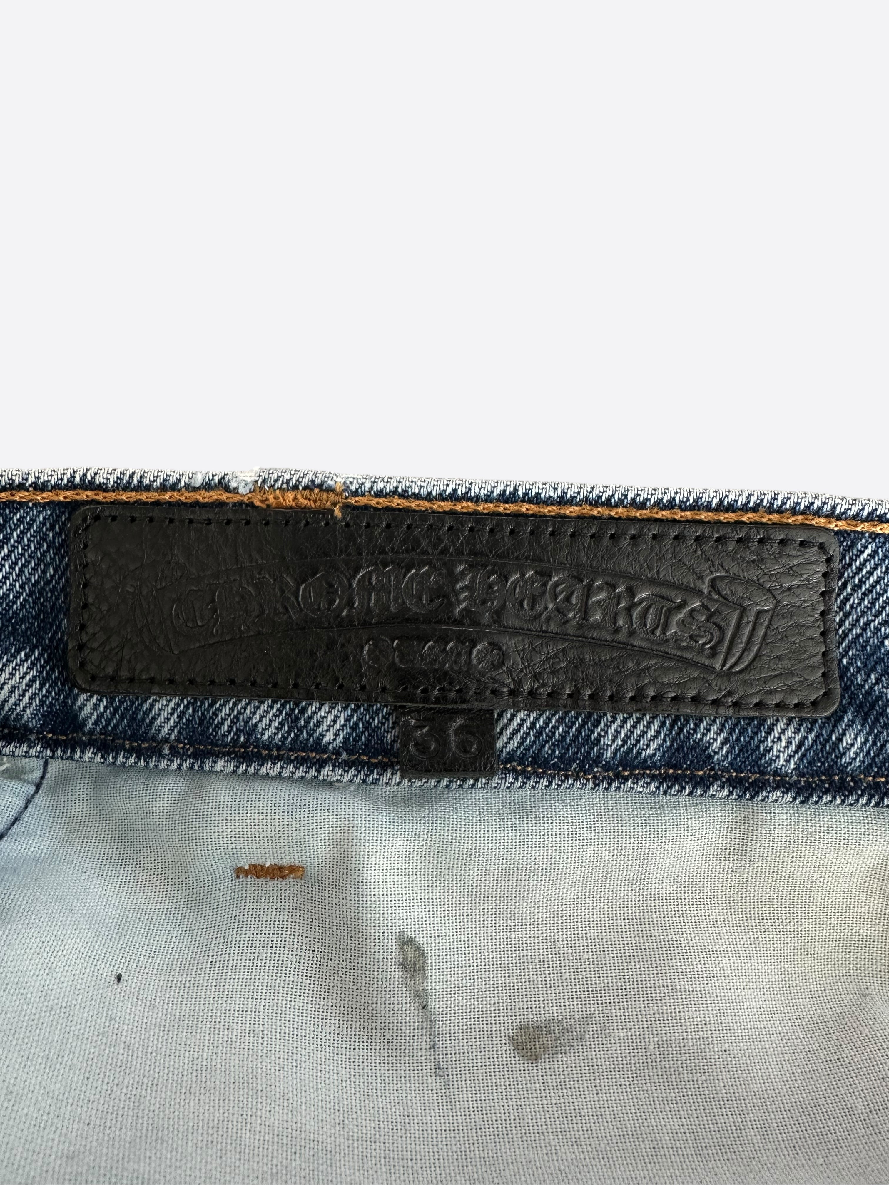 Chrome Hearts x Levi's Blue Cross Patch Stencil Jeans - Vintage Distressed Denim Pants for Men & Women | Perfect for Streetwear, Casual Outfits, and Fashion Statements