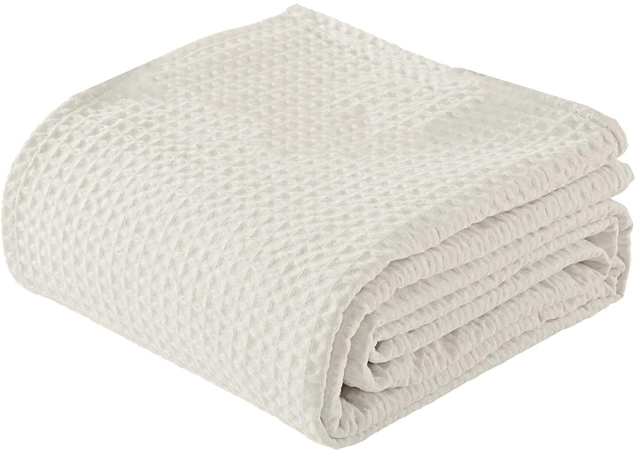 Premium 100% Ringspun Cotton Waffle Weave Thermal Blanket - King Size Soft & Cozy Throw Blanket for Bed, Couch & Home Decor - Pearl Ivory - Perfect for Layering, Winter Warmth & Gift Giving