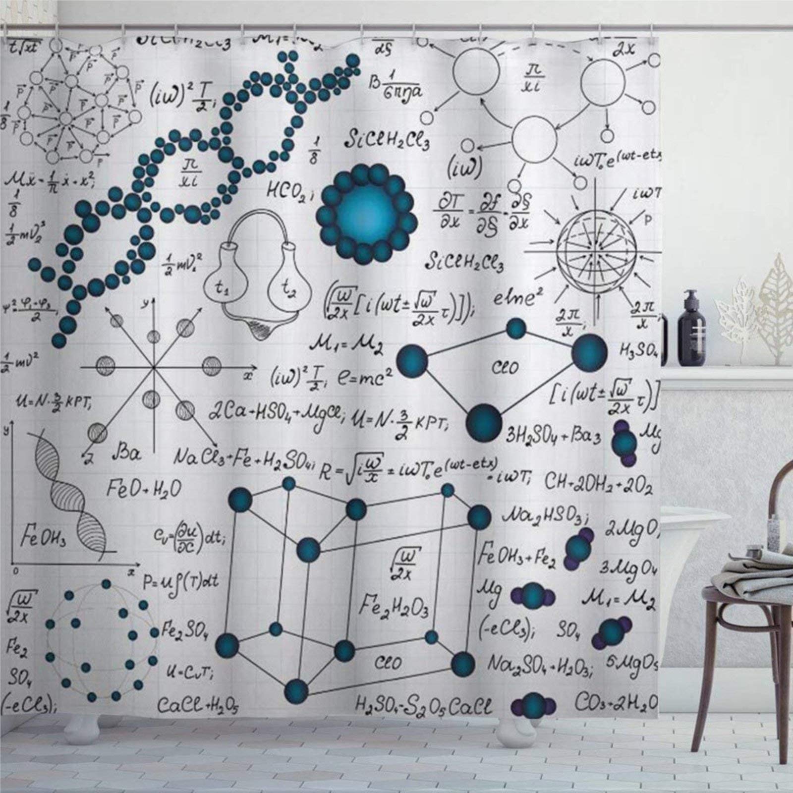 EricauBird Abstract Science Physics DNA Molecule Shower Curtain - Waterproof Polyester Fabric Bathroom Decor with Hooks & Rings | Perfect for Modern Bathrooms, Science Enthusiasts & Unique Home Decor