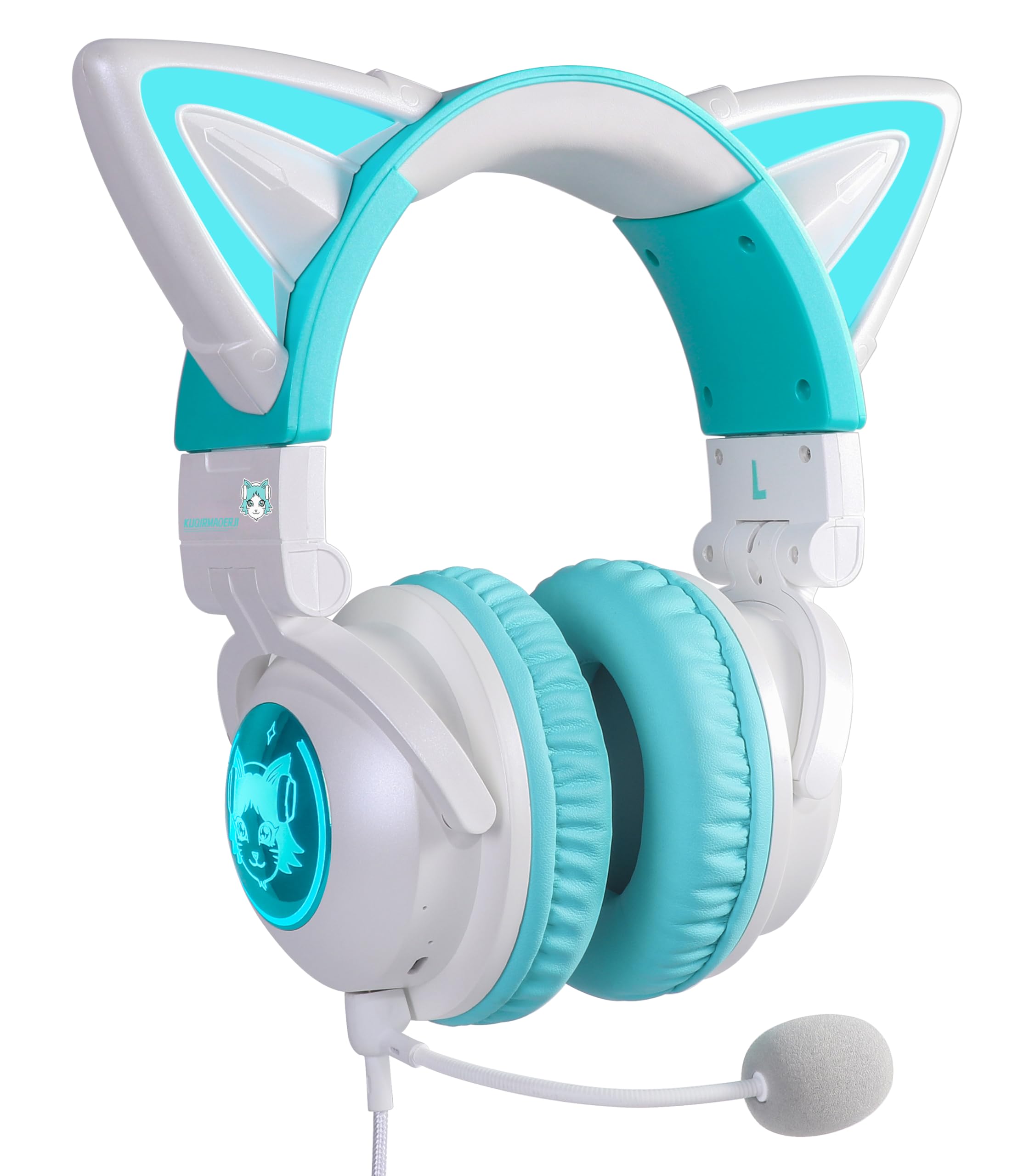 Wireless Cat Ear Headphones with 12 Color Changing LED Lights - Bluetooth & 3.5mm Wired Connection (Green) - Perfect for Gaming, Cosplay, and Music Listening