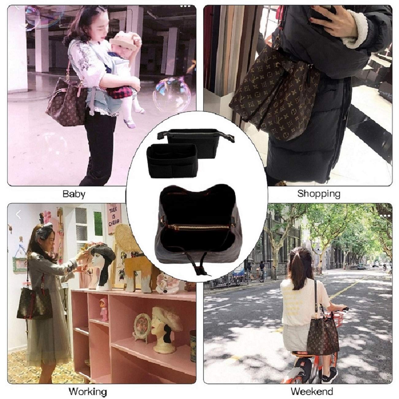 ZTUJO Purse Organizer Insert for LV NeoNoe Noé - 2 Pack Handbag Organizer with Multiple Pockets | Perfect for Travel, Work & Daily Use to Keep Essentials Organized