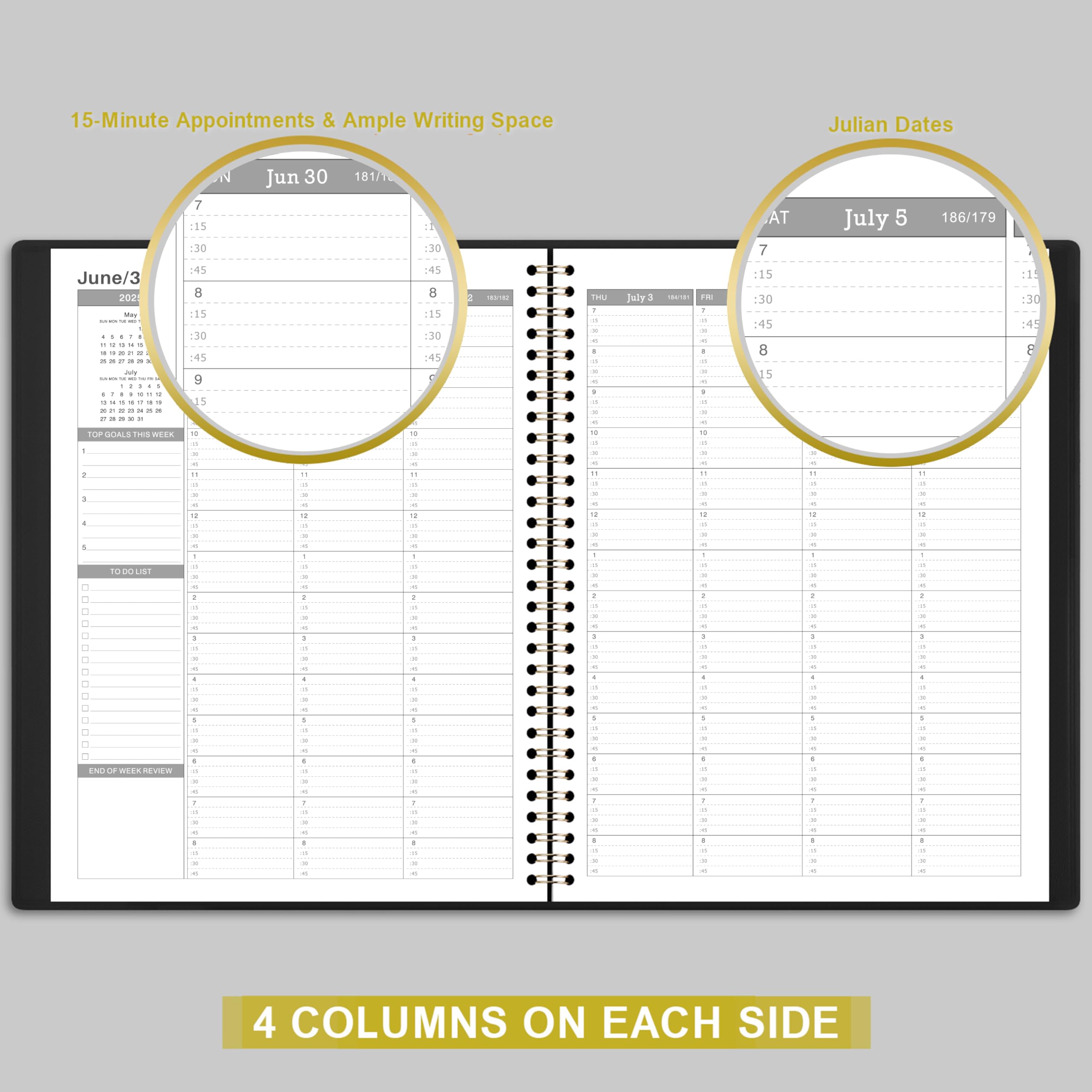 2025-2026 Appointment Planner - A4 Weekly Hourly Organizer with 15-Minute Intervals, Soft Leather Cover (21.8 x 29 cm) - Perfect for Business Professionals, Students & Personal Scheduling - Black Work Diary & Time Management Tool