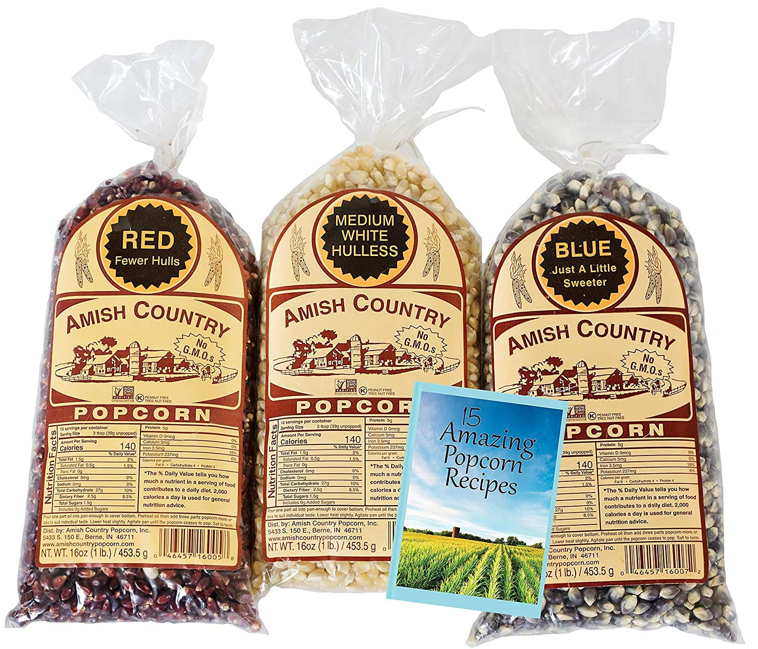 Amish Country Popcorn - 3-Pack Variety Bundle (1 lb Each) | Non-GMO, Gluten-Free Red, White & Blue Popcorn Kernels | Perfect for Movie Nights, Parties & Healthy Snacking