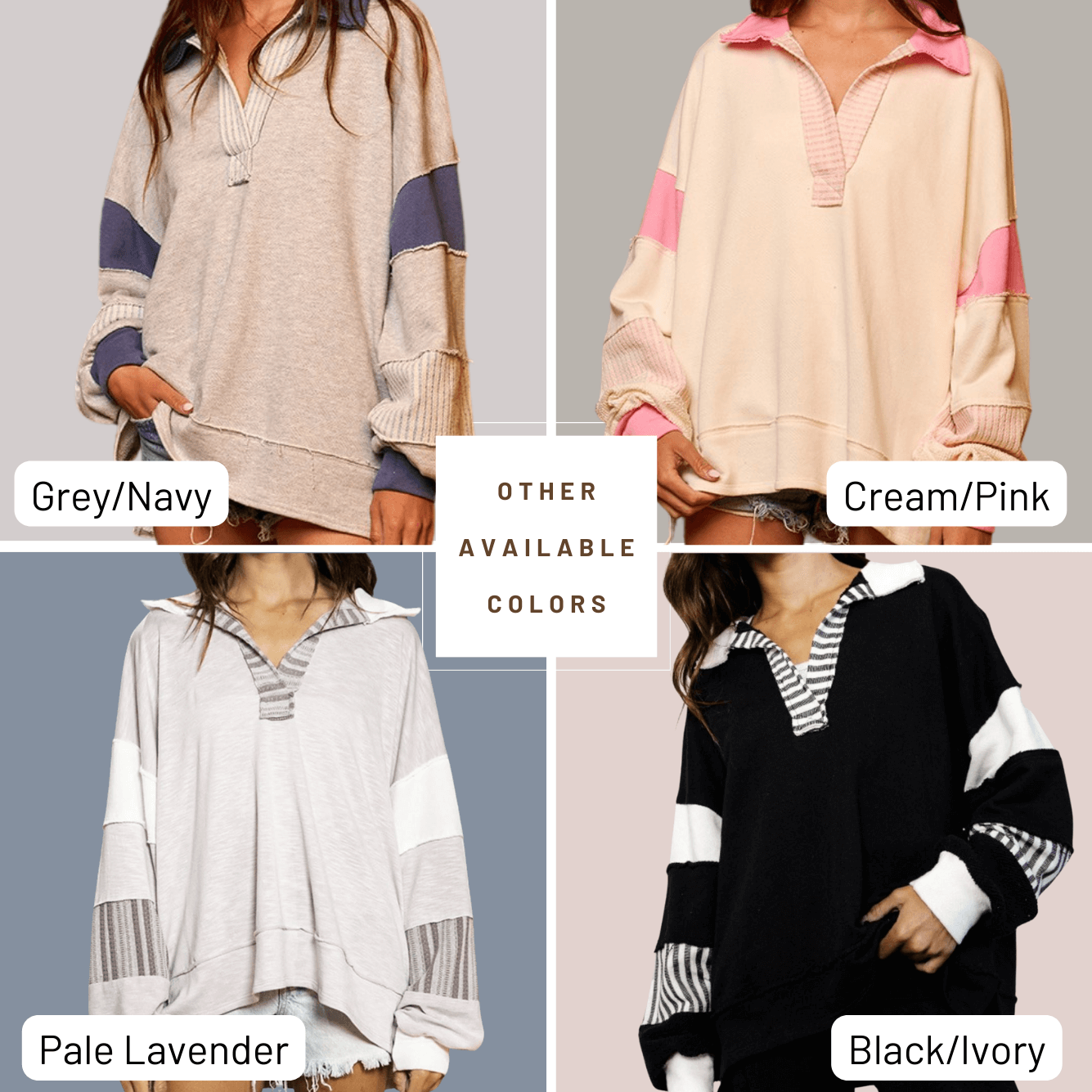 Bucket List Favorite Oversized Sweatshirt - Grey & Pink | Made in USA | Cozy Loungewear for Women, Casual Outfit & Streetwear Fashion