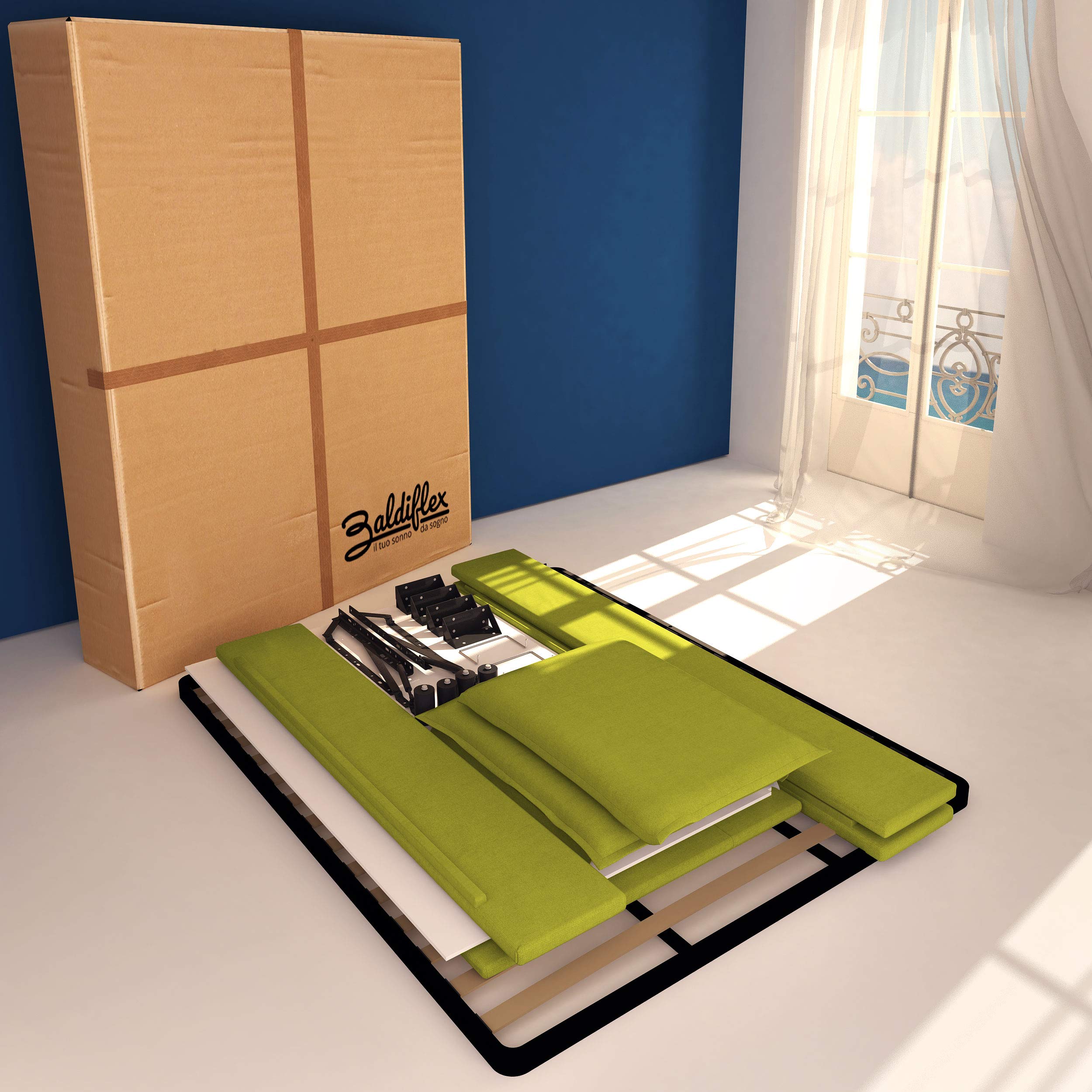 Baldiflex Licia Fabric Queen Size Bed with Slatted Base & Upholstered Headboard - 160x190cm Mattress Foundation for Master Bedroom, Guest Room & Modern Home Decor