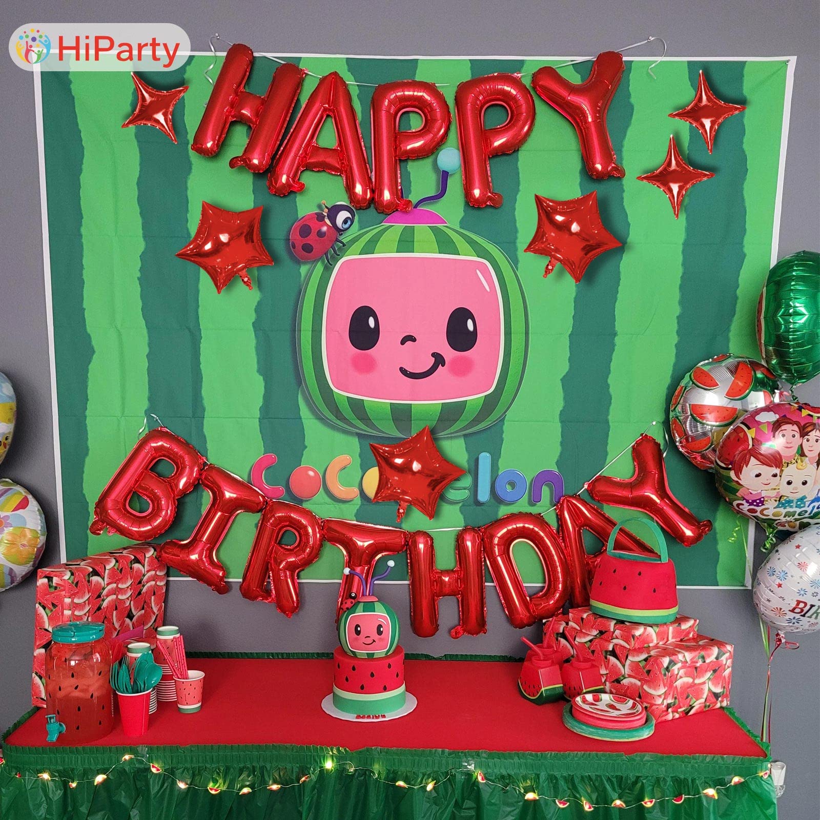 3D Mylar Foil Happy Birthday Balloons Banner Set with 6 Star Balloons - Birthday Party Decorations for Kids, Girls, Women & Adults - Perfect for Indoor/Outdoor Birthday Celebrations, Baby Showers & Anniversary Parties