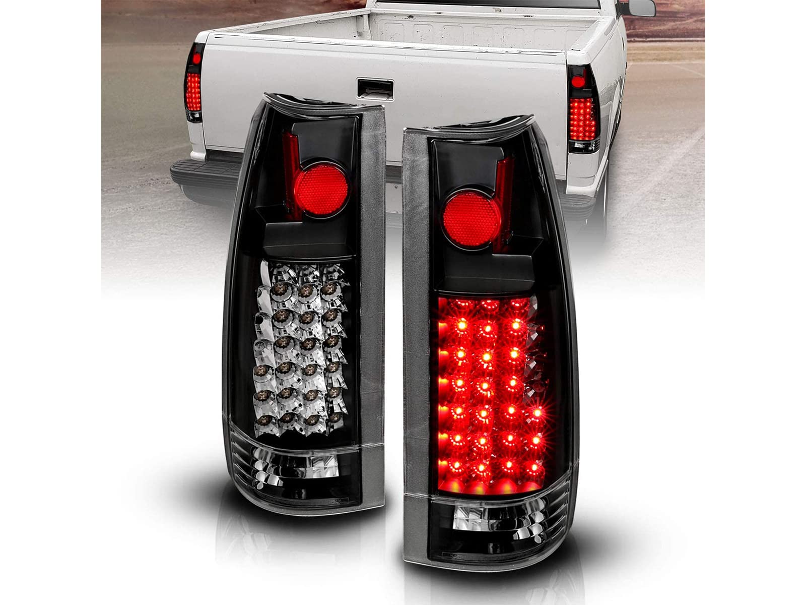 1988-2000 Chevy GMC C/K Truck Suburban SUV Yukon LED Tail Lights - Clear Red Replacement w/Bulb Set (Pair) - Left & Right Side - Enhanced Night Visibility & Safety for Off-Road & Daily Driving
