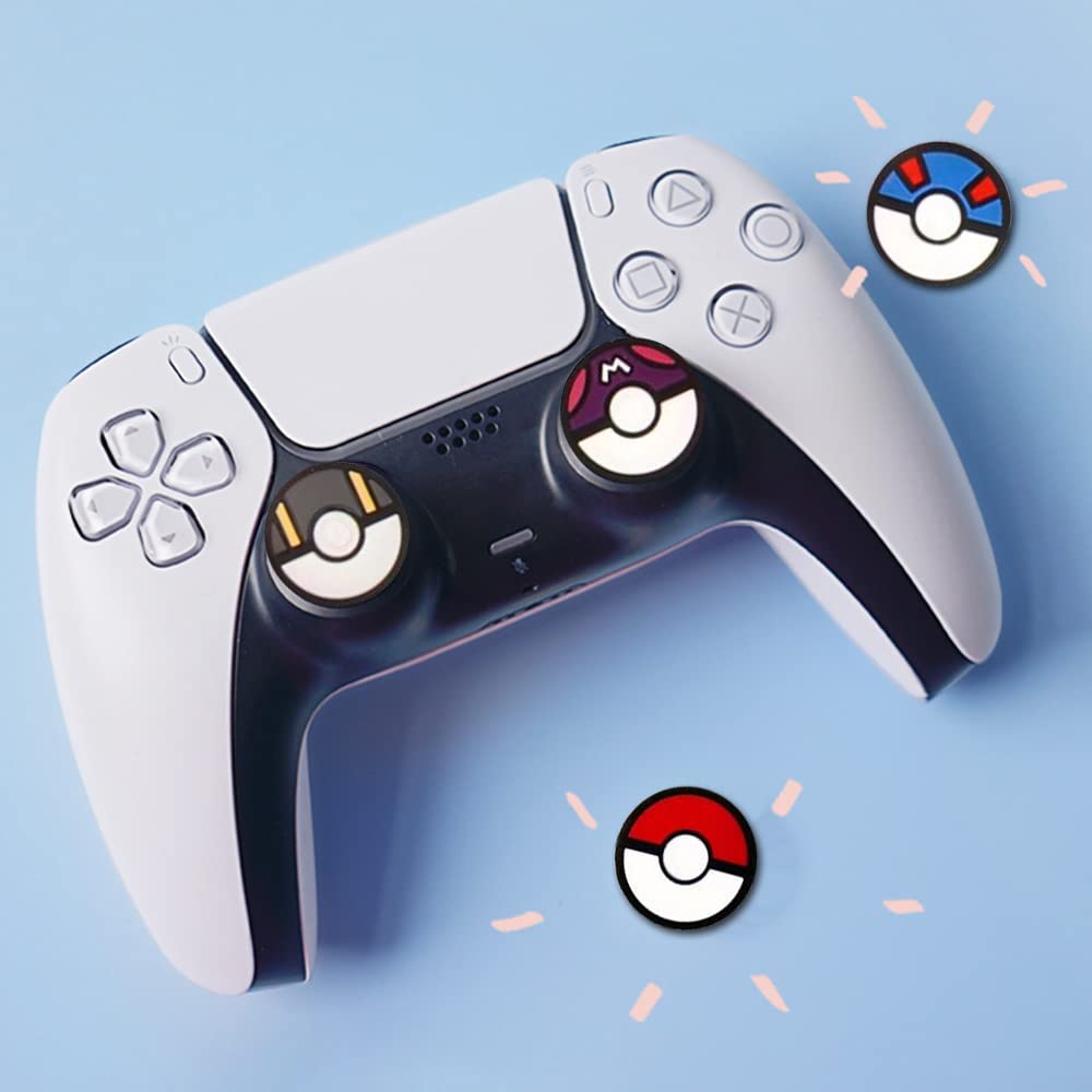 PERFECTSIGHT Cute Thumb Grip Caps for PS5, PS4, Xbox Series X/S, Xbox One, Switch PRO Controller - 4PCS Soft Rubber 3D Analog Thumbstick Grips - Kawaii Joystick Covers for Enhanced Gaming Comfort (PKballs) - Perfect for Long Gaming Sessions and Improved Control