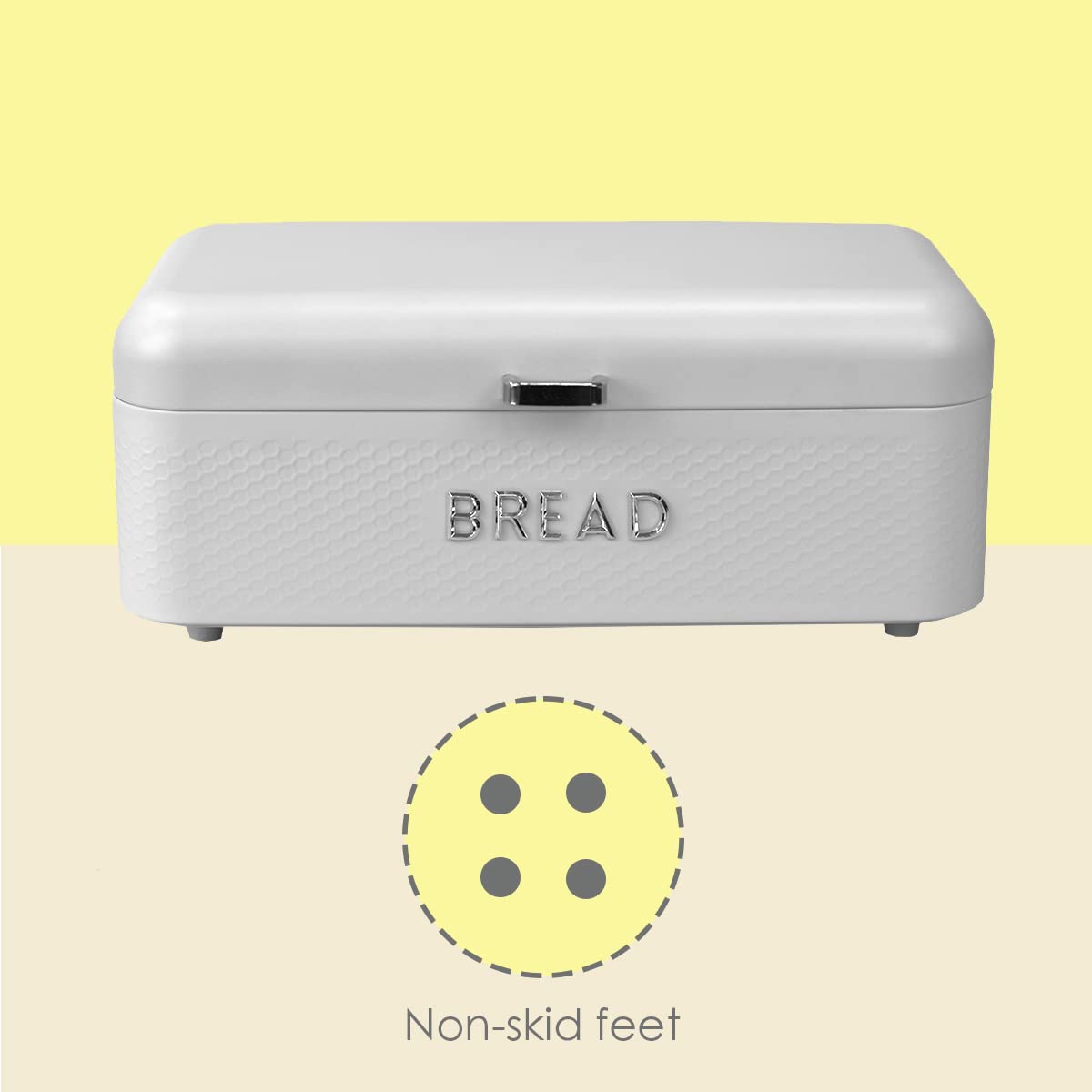 Stainless Steel Bread Box for Kitchen Countertop - White Vented Bread Storage with Hinge Lid & Non-Slip Feet | Large Bread Keeper for Loaves, Bagels, Croissants | Perfect for Bakeries, Restaurants & Home Kitchens