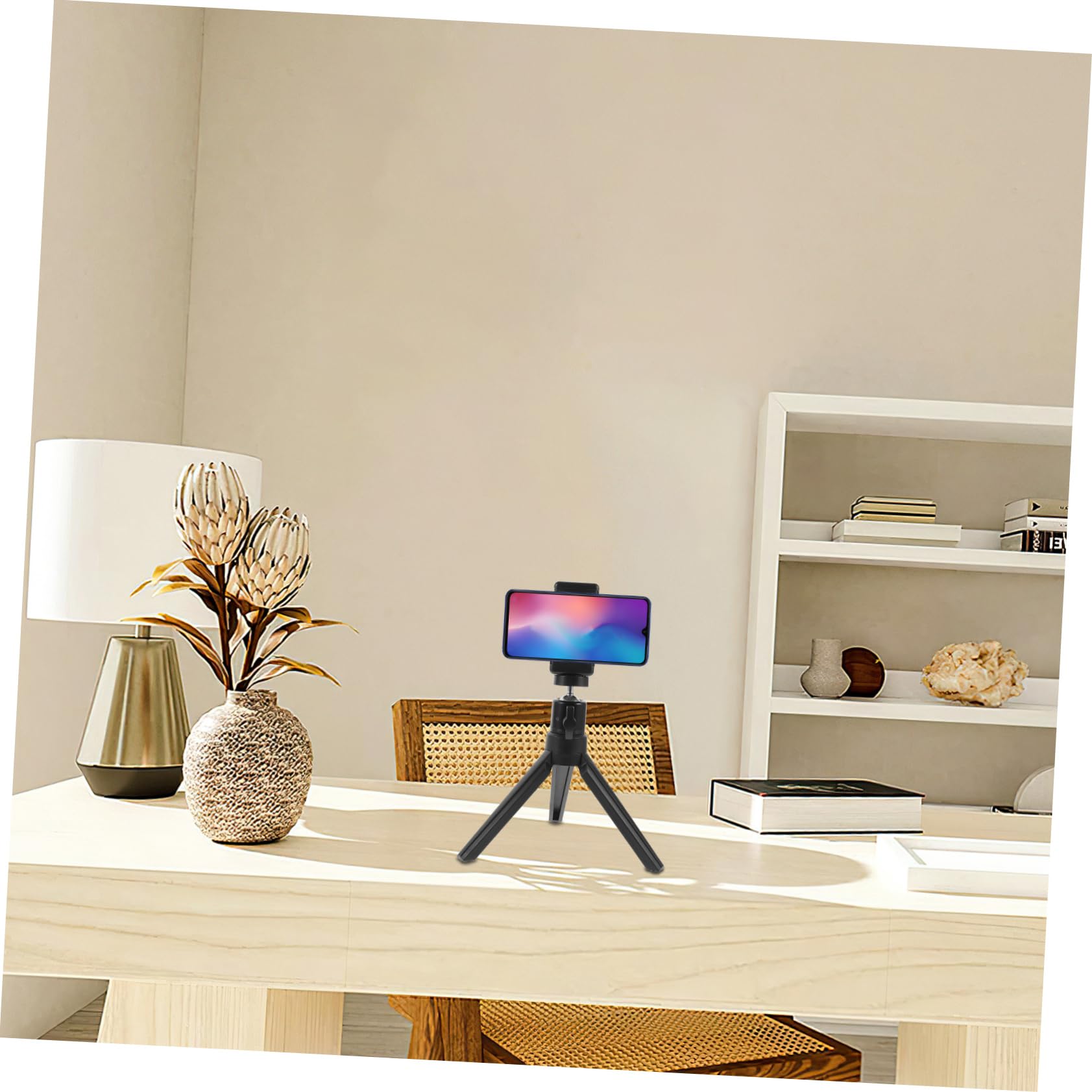 HOMSFOU Adjustable Phone Tripod Stand with Foldable Mini Projector Mount - Universal Phone Holder for Recording, Streaming & Photography - Perfect for Vlogging, TikTok, YouTube & Video Calls