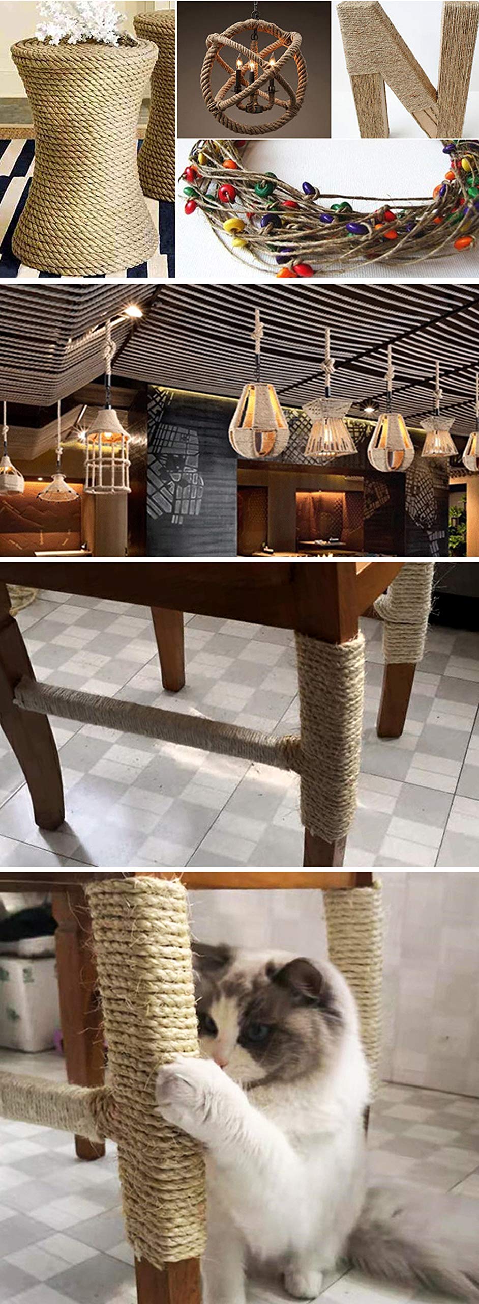 Natural Sisal Rope for Cat Scratching Post Replacement - Durable Twisted Fiber DIY Home Decor - Perfect for Pet Furniture, Crafts & Wall Hangings