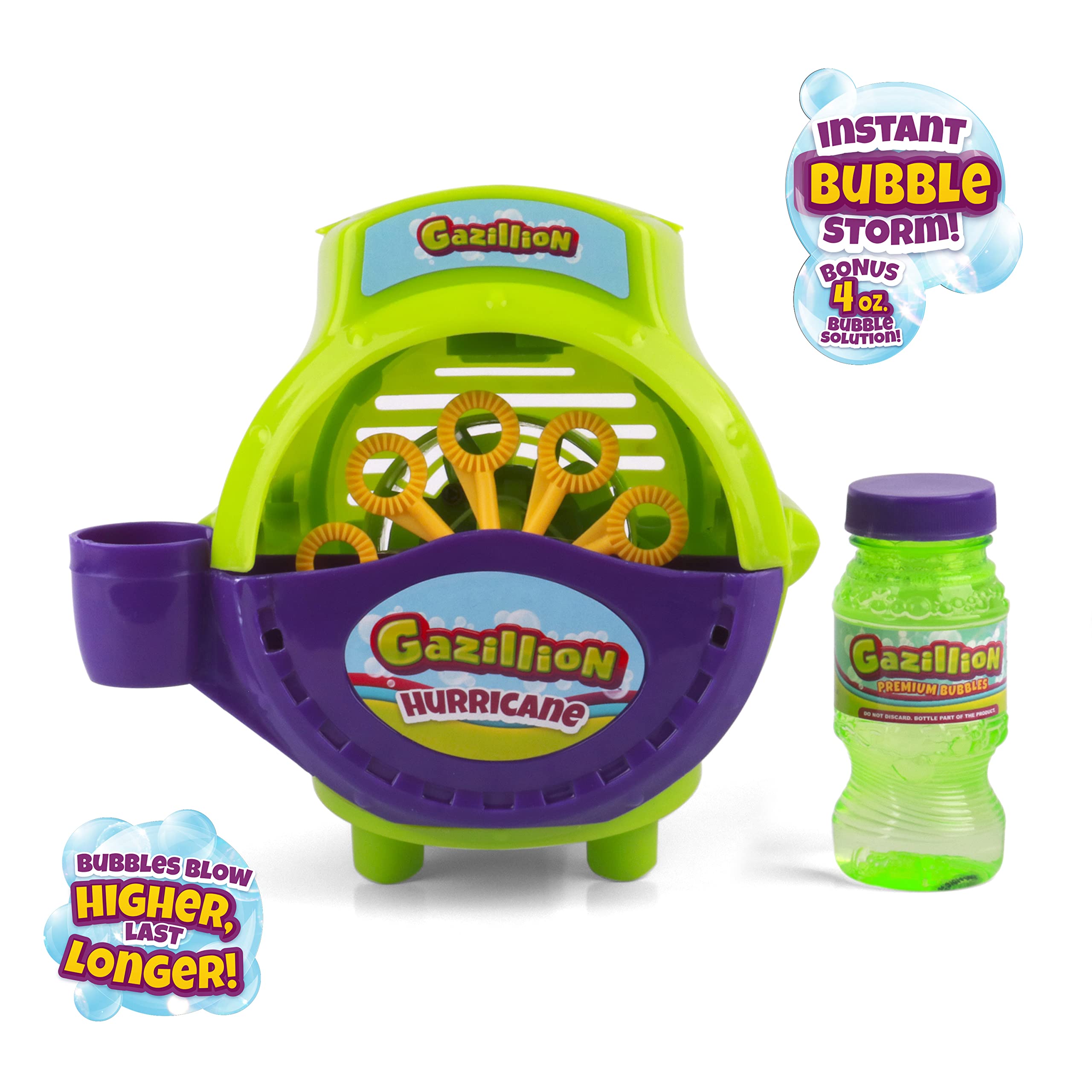Gazillion Bubbles Hurricane Bubble Machine - Portable Bubble Blower for Kids with 4oz Solution - Outdoor Party & Backyard Fun Toy for Ages 3+ - Perfect for Birthday Parties, Park Play & Summer Activities