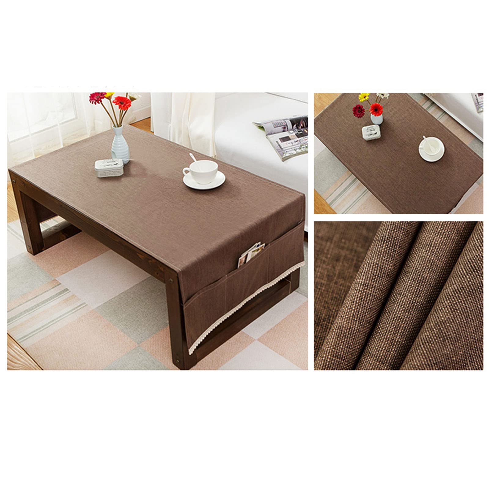 Waterproof Coffee Tablecloth with Pockets - Linen Rectangular Tea Table Cover, Oil Proof & Washable - Perfect for Dining Table, Washing Machine, Fridge Dust Cover (50x145cm/20x57in) - Ideal for Home, Kitchen & Office Use
