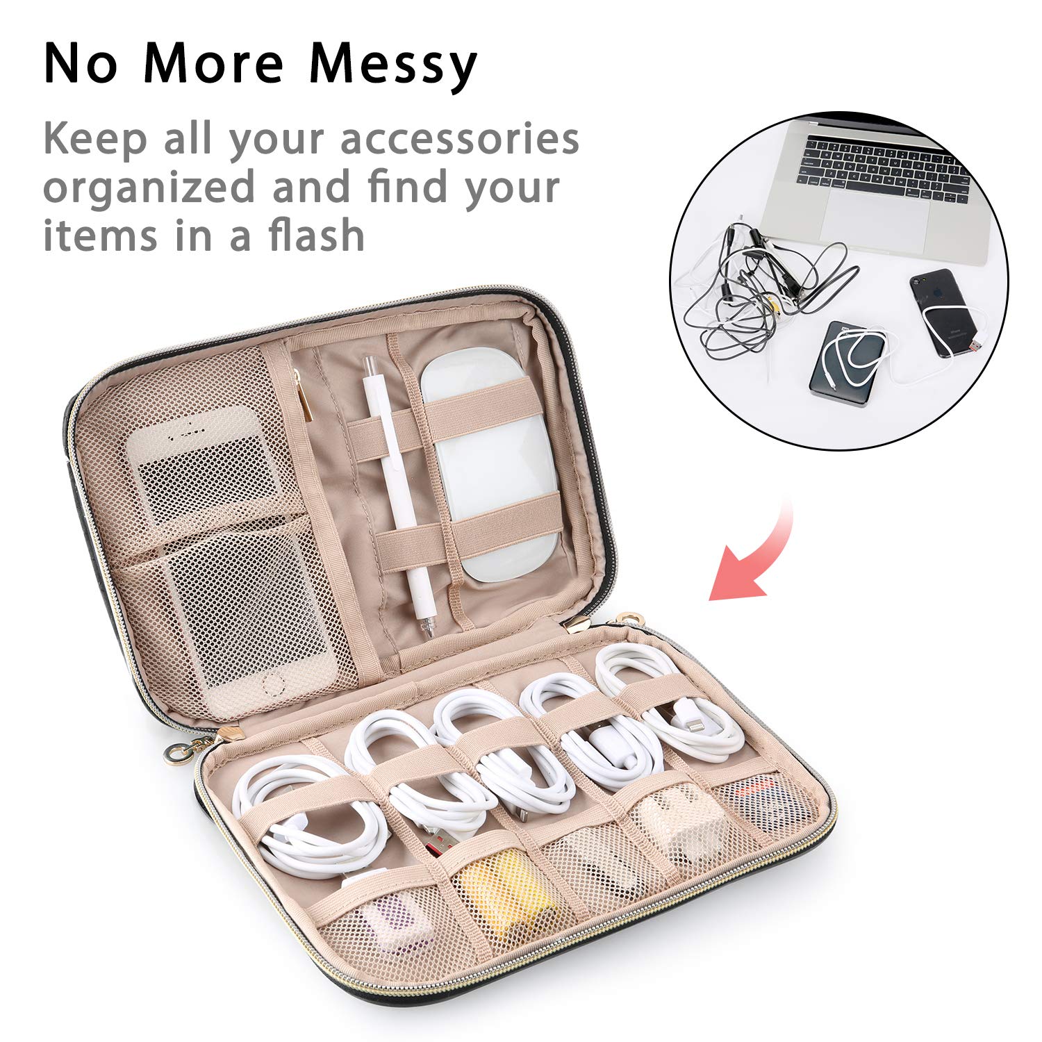 BAGSMART Electronics Organizer Travel Case - Waterproof Cable Organizer Bag for Laptops, Phones & Accessories | Portable Tech Storage Pouch for Women & Men | Perfect for Business Trips, Vacations & Daily Commute