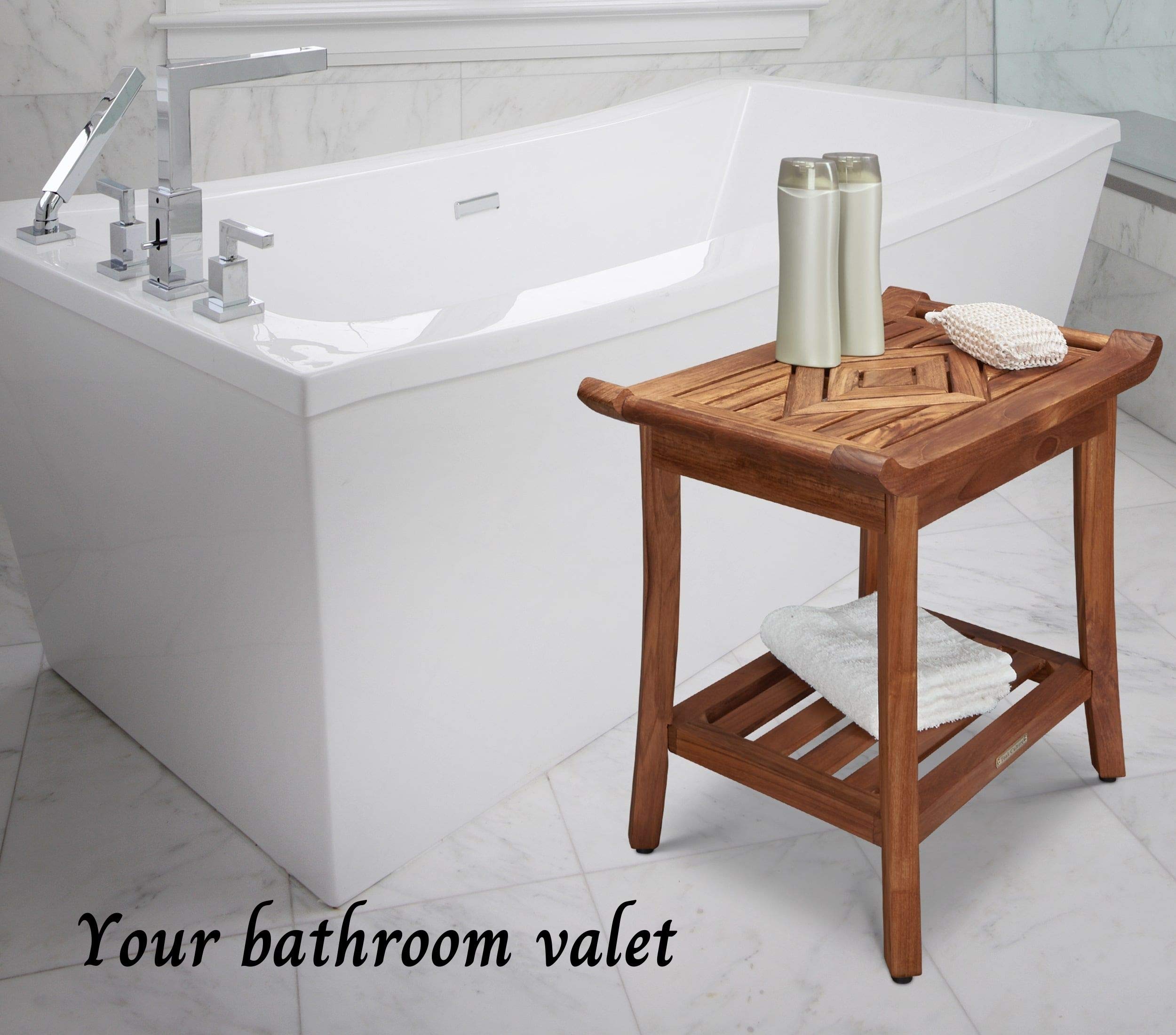 Premium Teak Shower Bench with Adjustable Leveling Feet - Waterproof Bath Stool for Spa, Sauna & Pool - 25