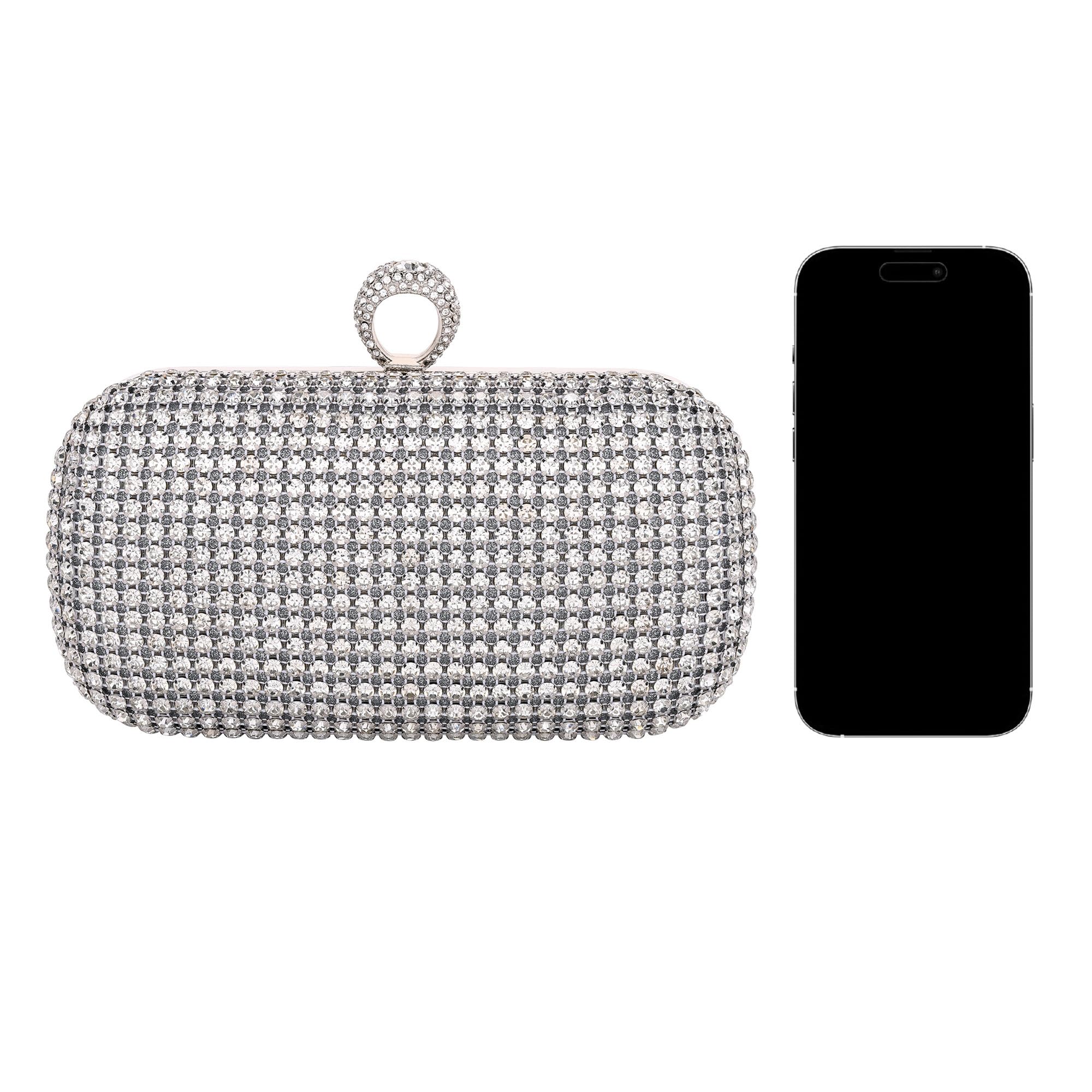 FALETO Women's Rhinestone Evening Clutch Purse - Sparkly Glitter Wedding Clutch Bag with Crystal Ring Clasp for Bridal Party, Prom, Dinner & Special Events